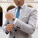 Blue With Gold Horsebit Chain Necktie