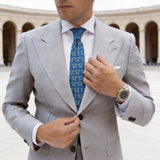 Blue With Gold Horsebit Chain Necktie