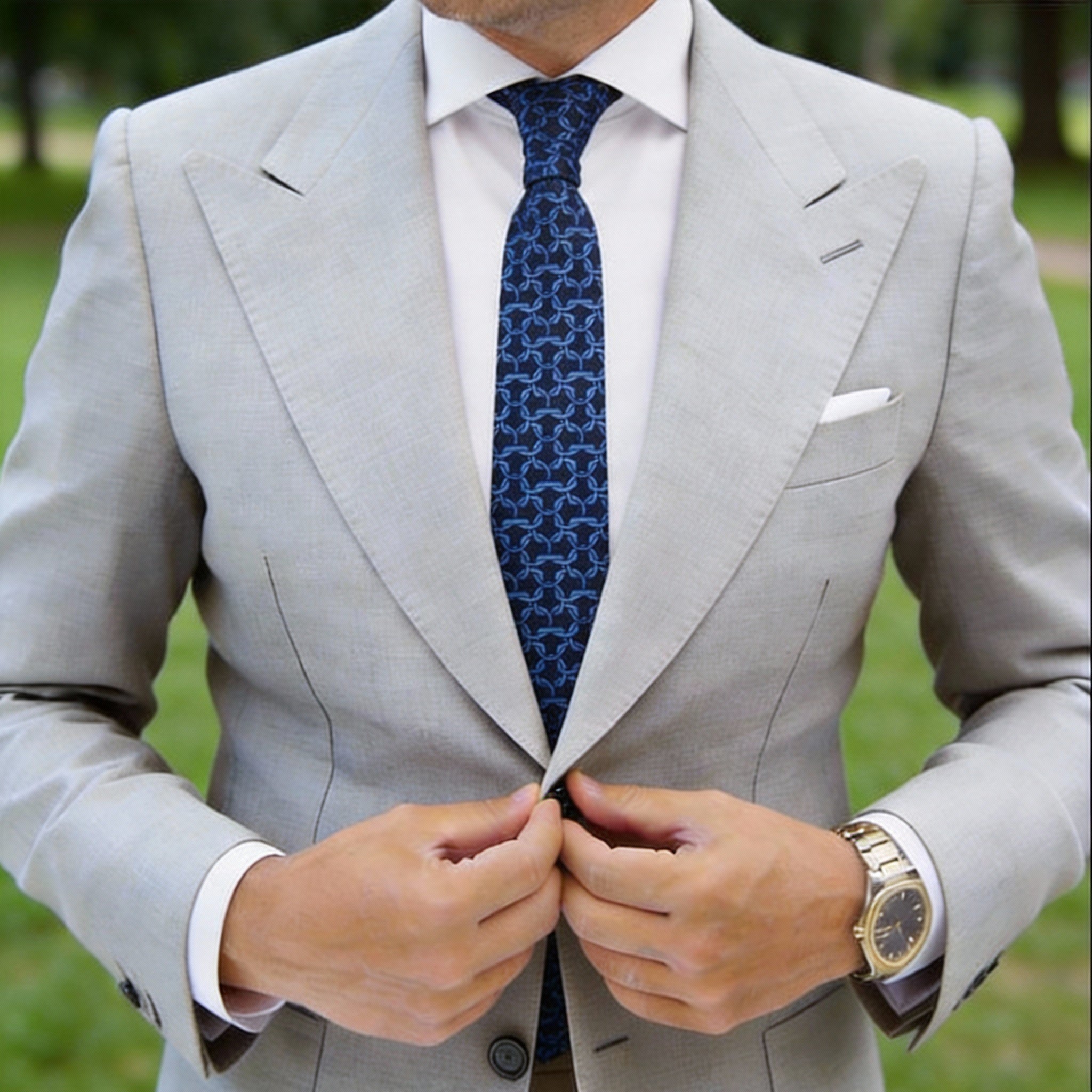 Dark Blue With Light Blue Chain Link Necktie