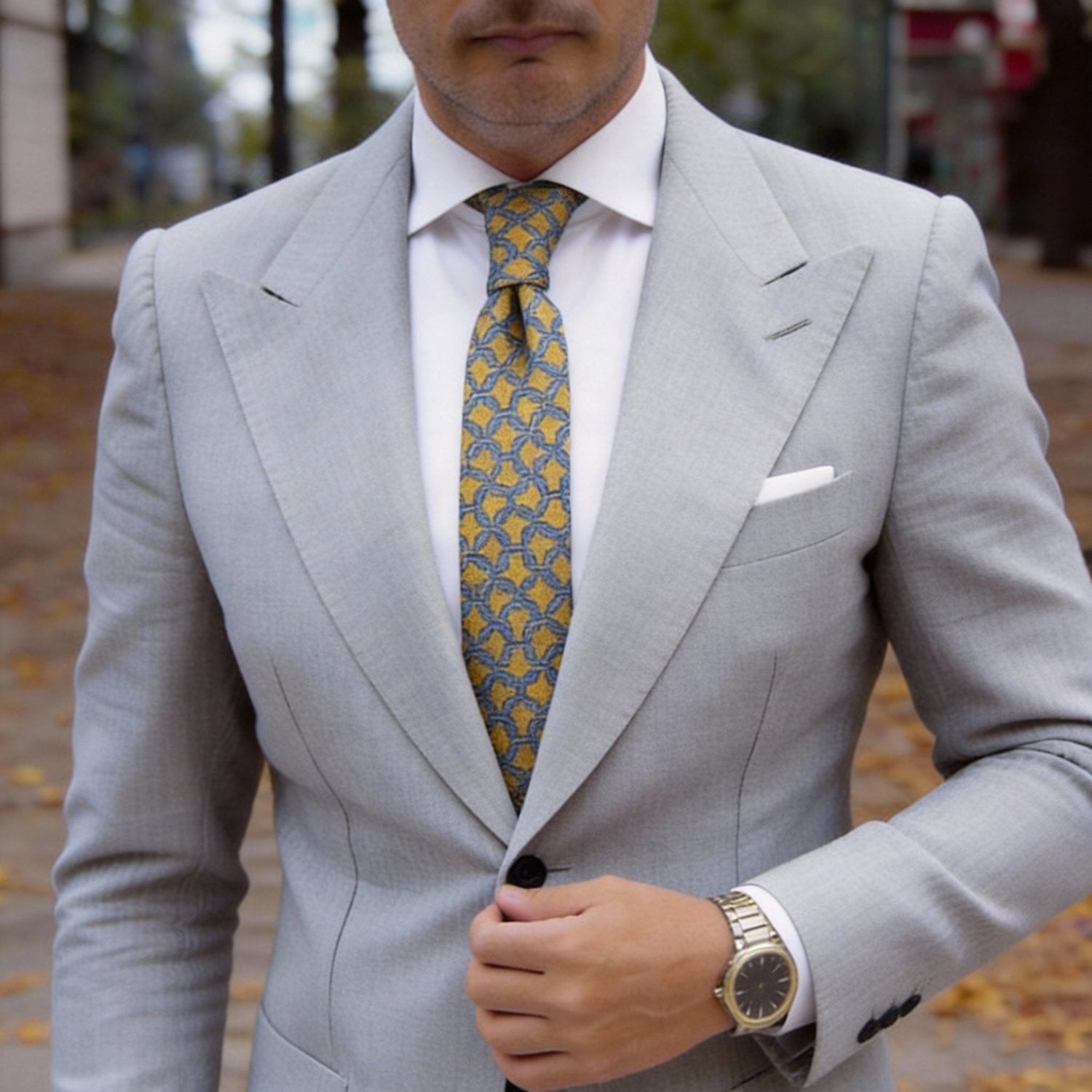 Yellow With Blue Chain Links Necktie