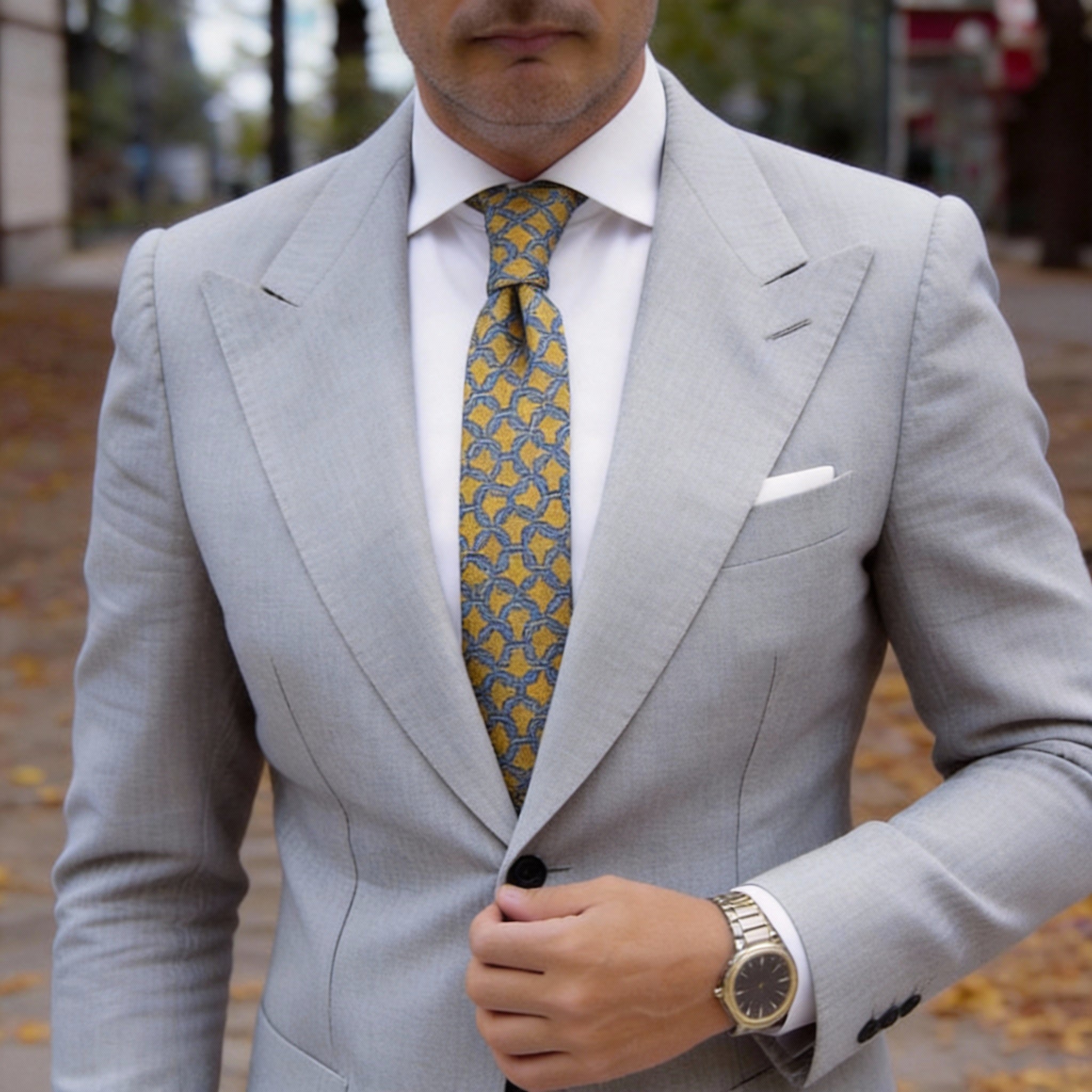 Yellow With Blue Chain Links Necktie