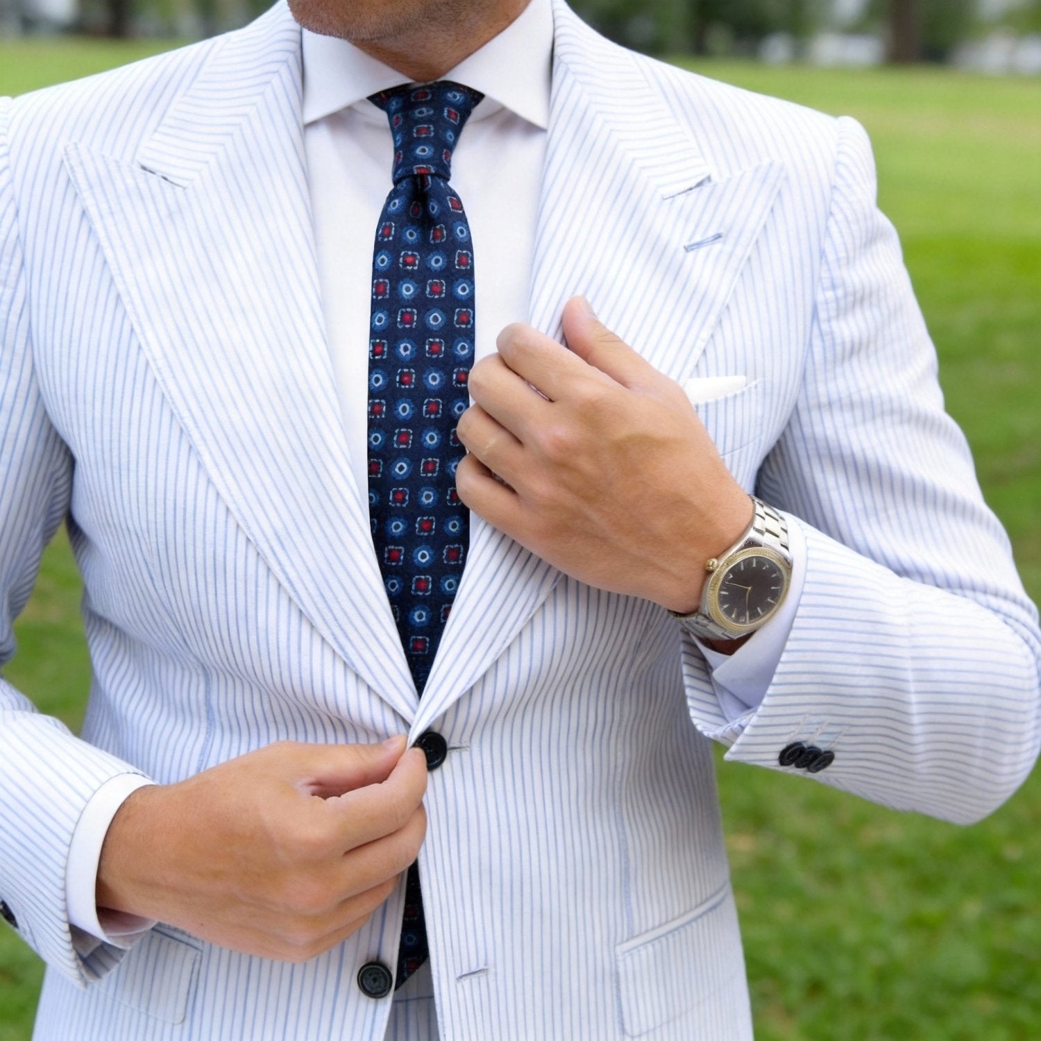 Dark Blue with Red & Blue Square Necktie