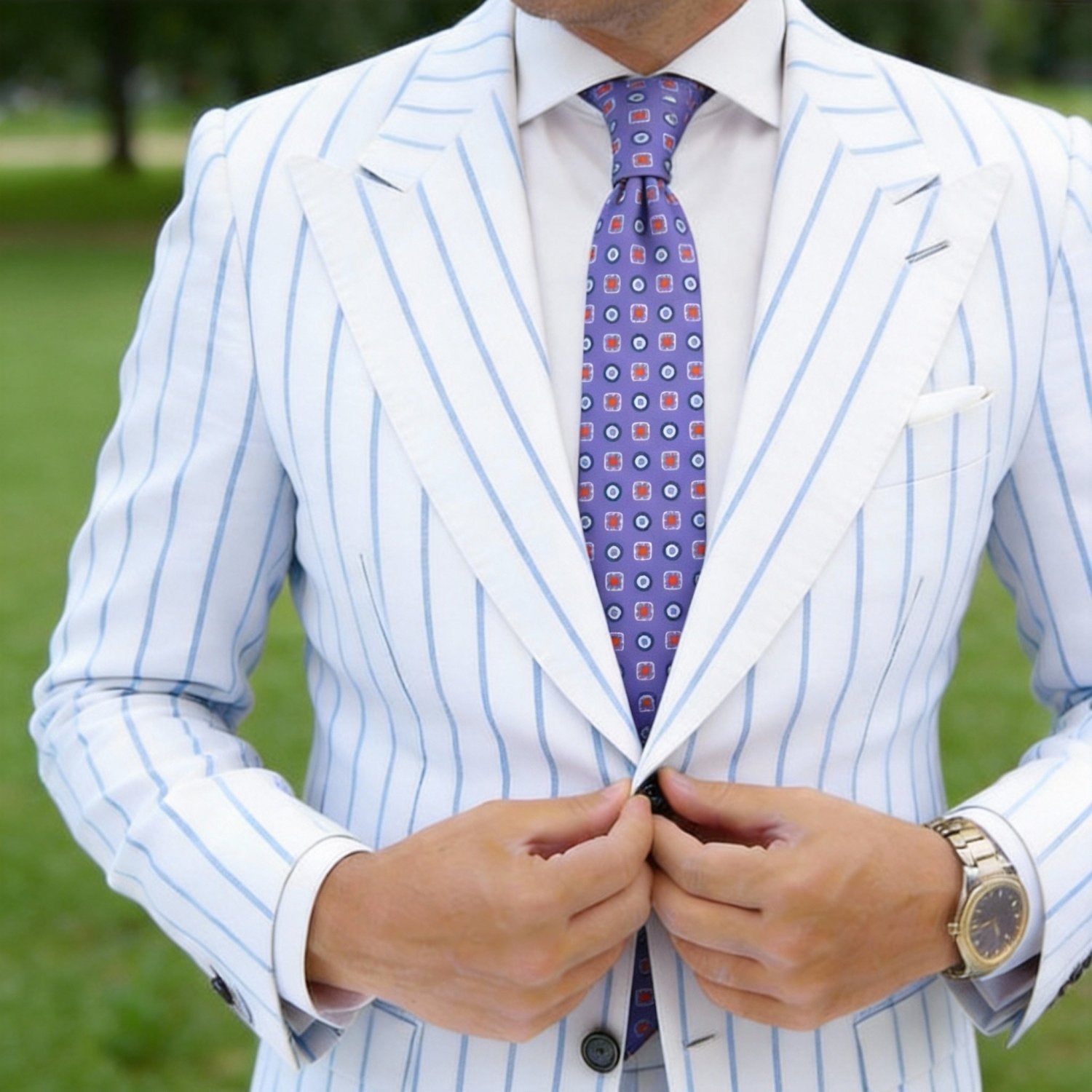Purple with Orange & Navy Geometric Necktie