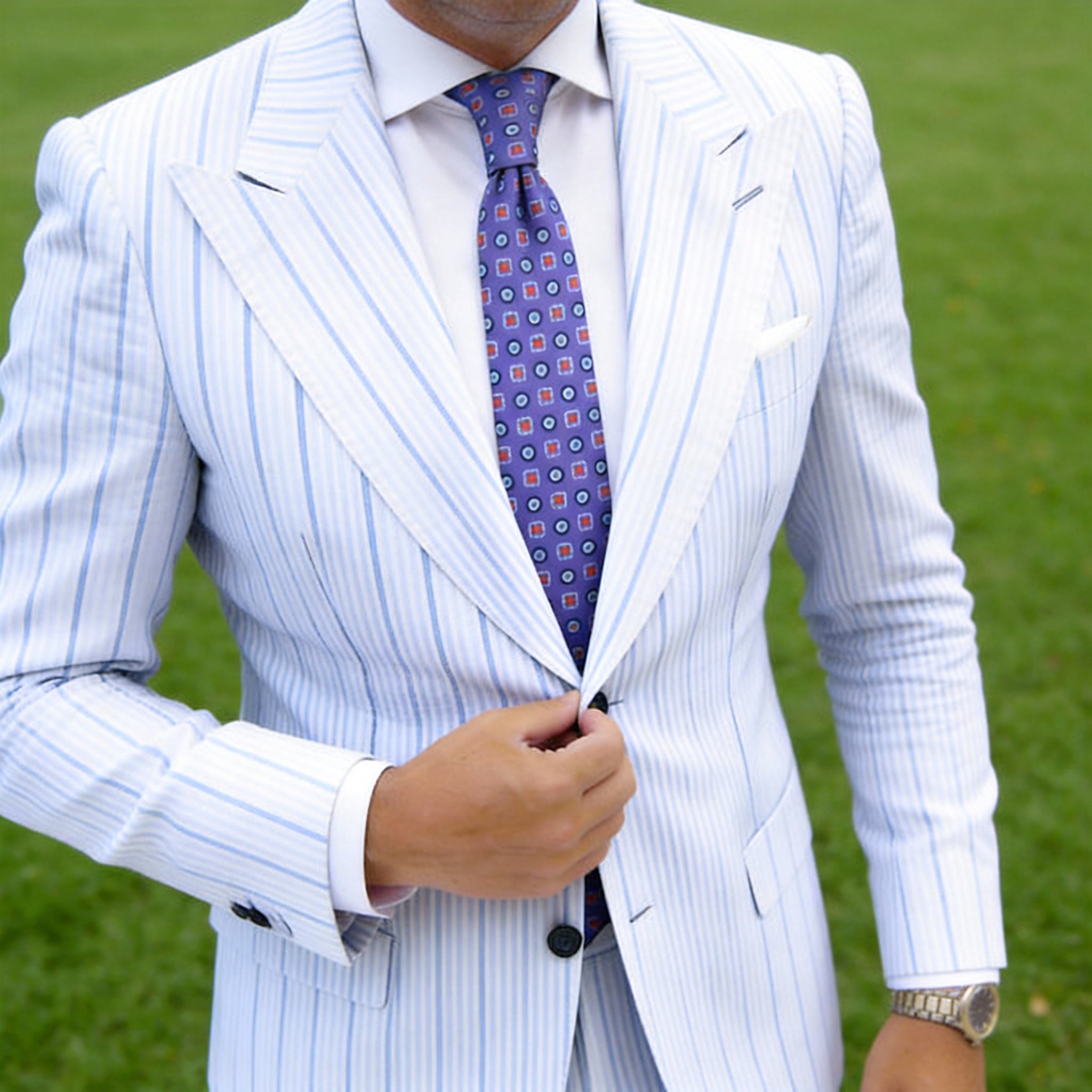 Purple with Orange & Navy Geometric Necktie