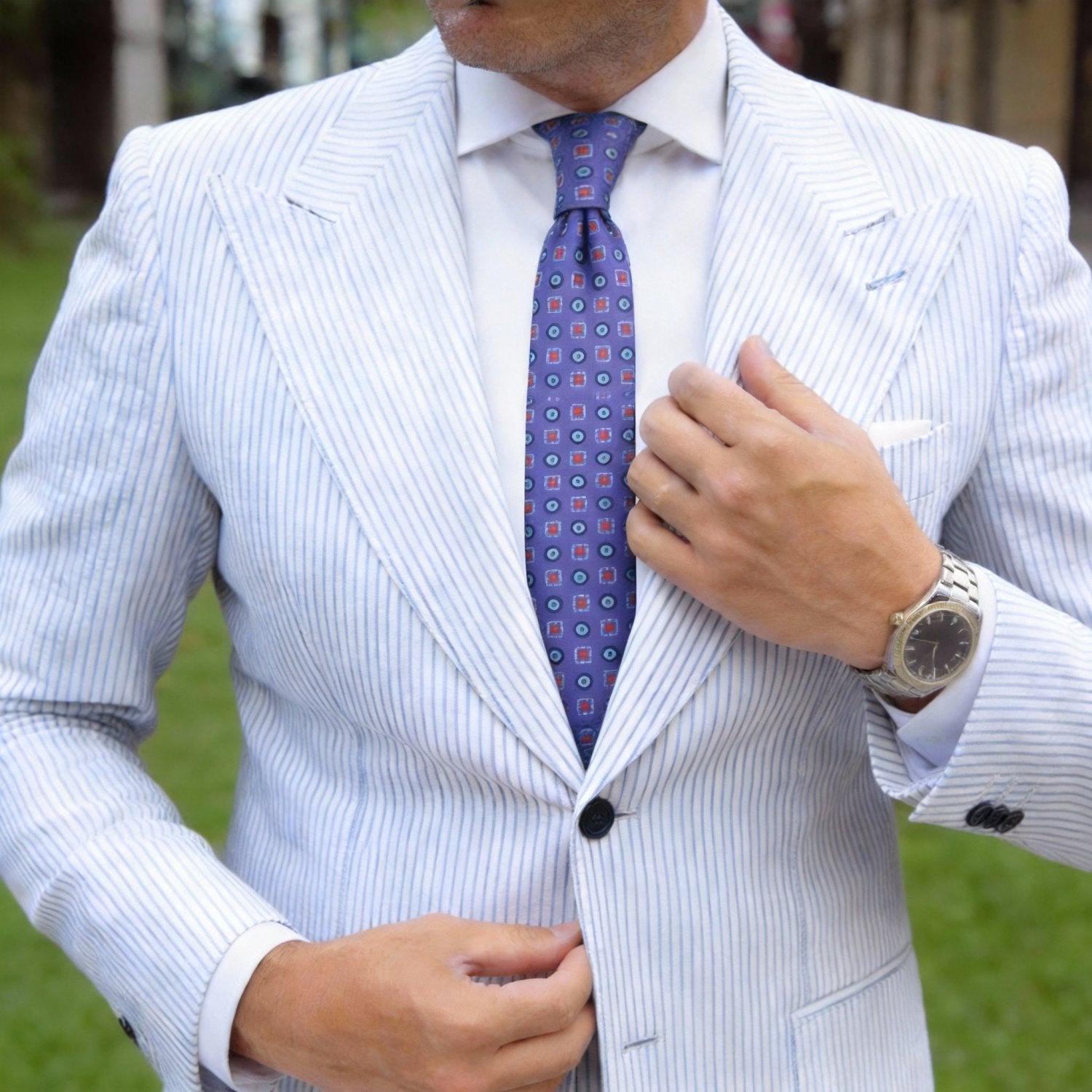 Purple with Orange & Navy Geometric Necktie