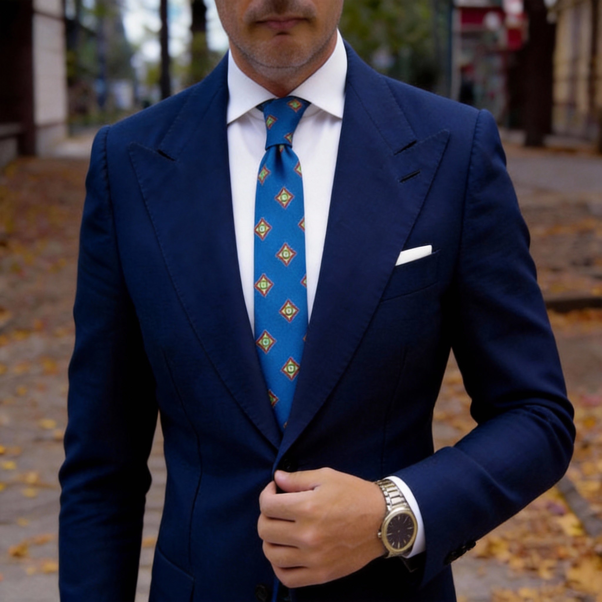 Blue with Orange and Green Diamond Necktie