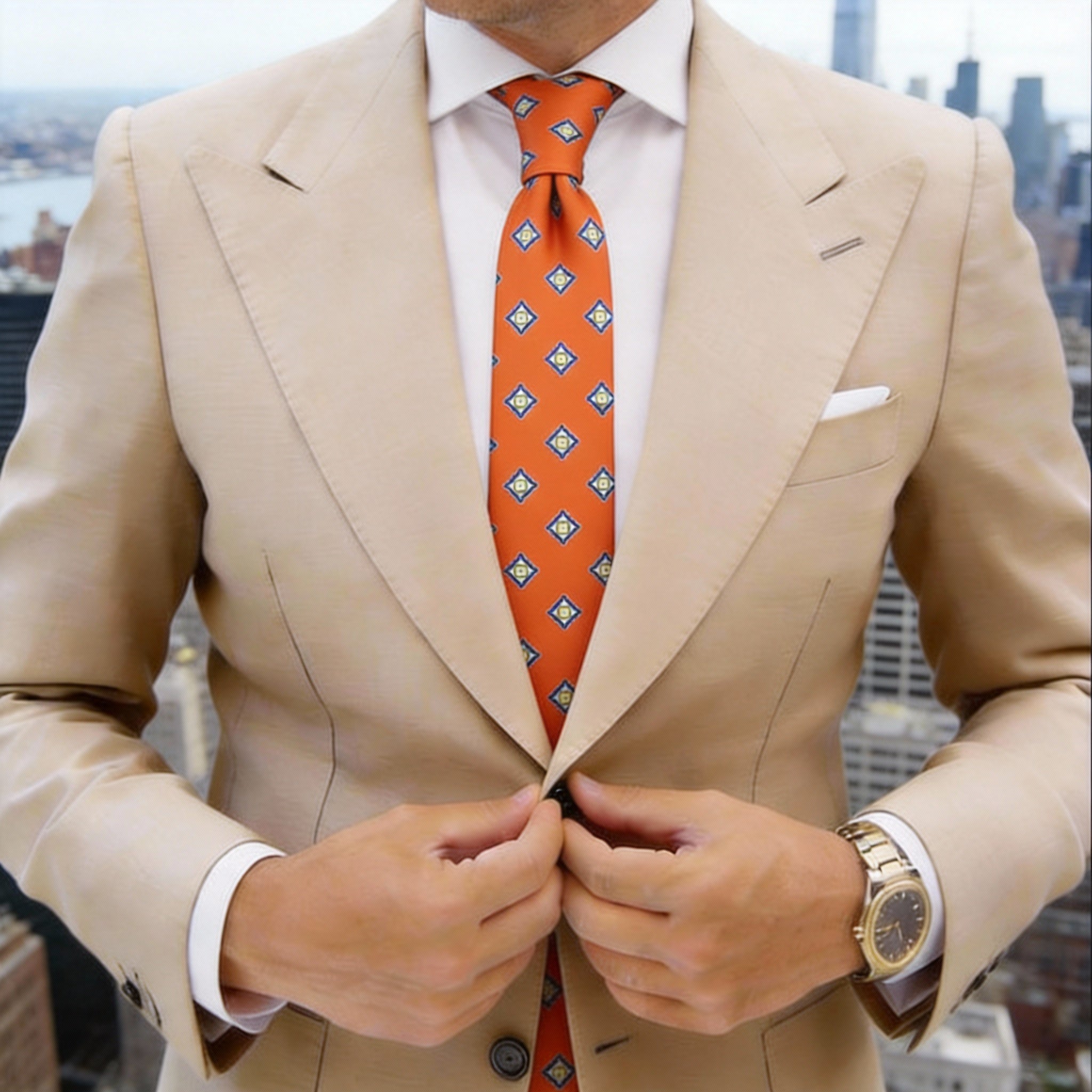 Orange with Blue-Green Diamond Necktie