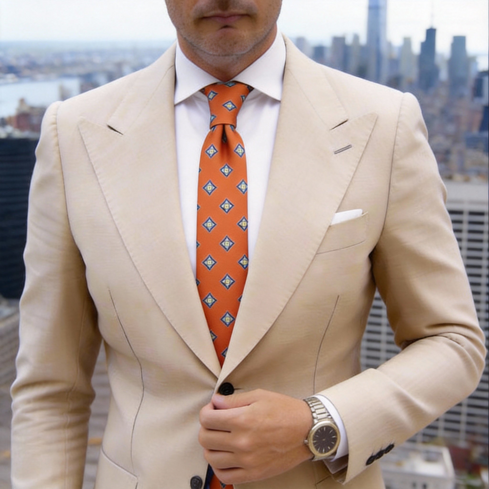 Orange with Blue-Green Diamond Necktie