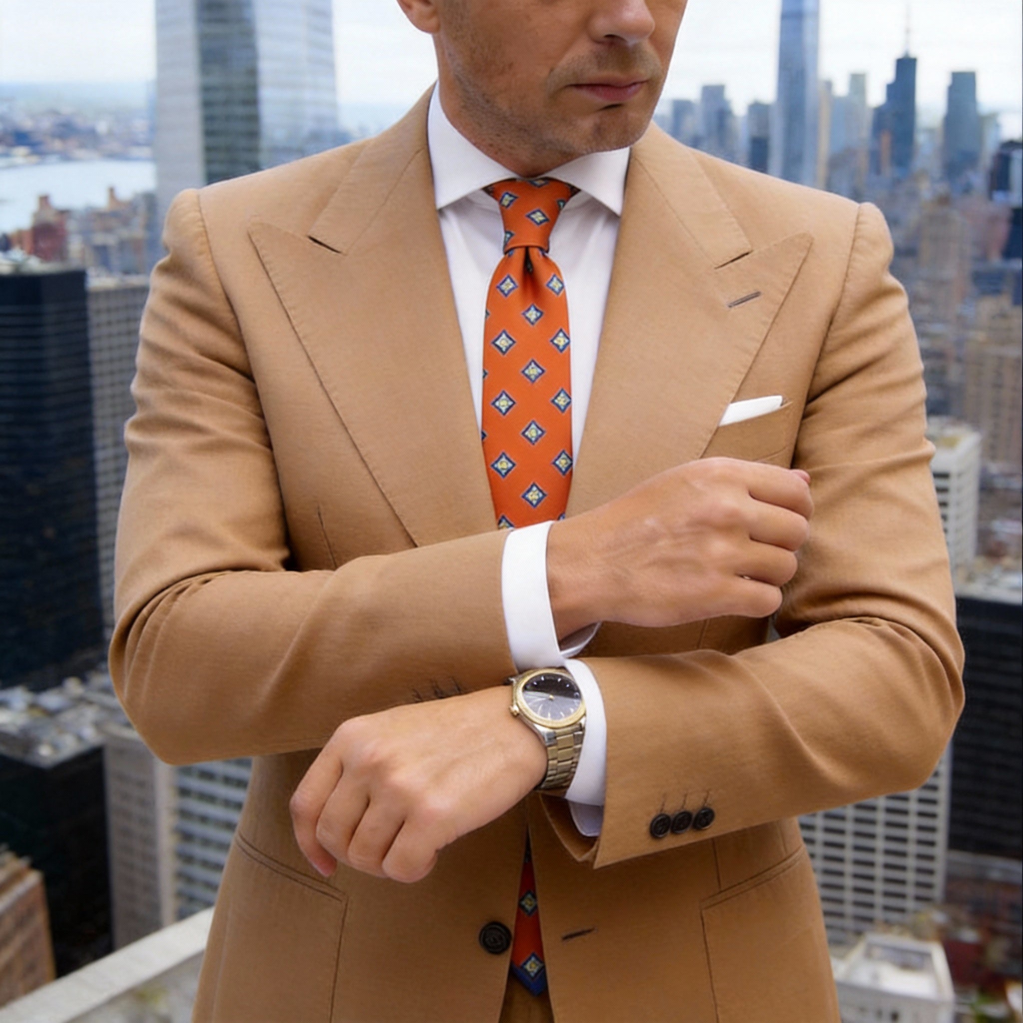 Orange with Blue-Green Diamond Necktie