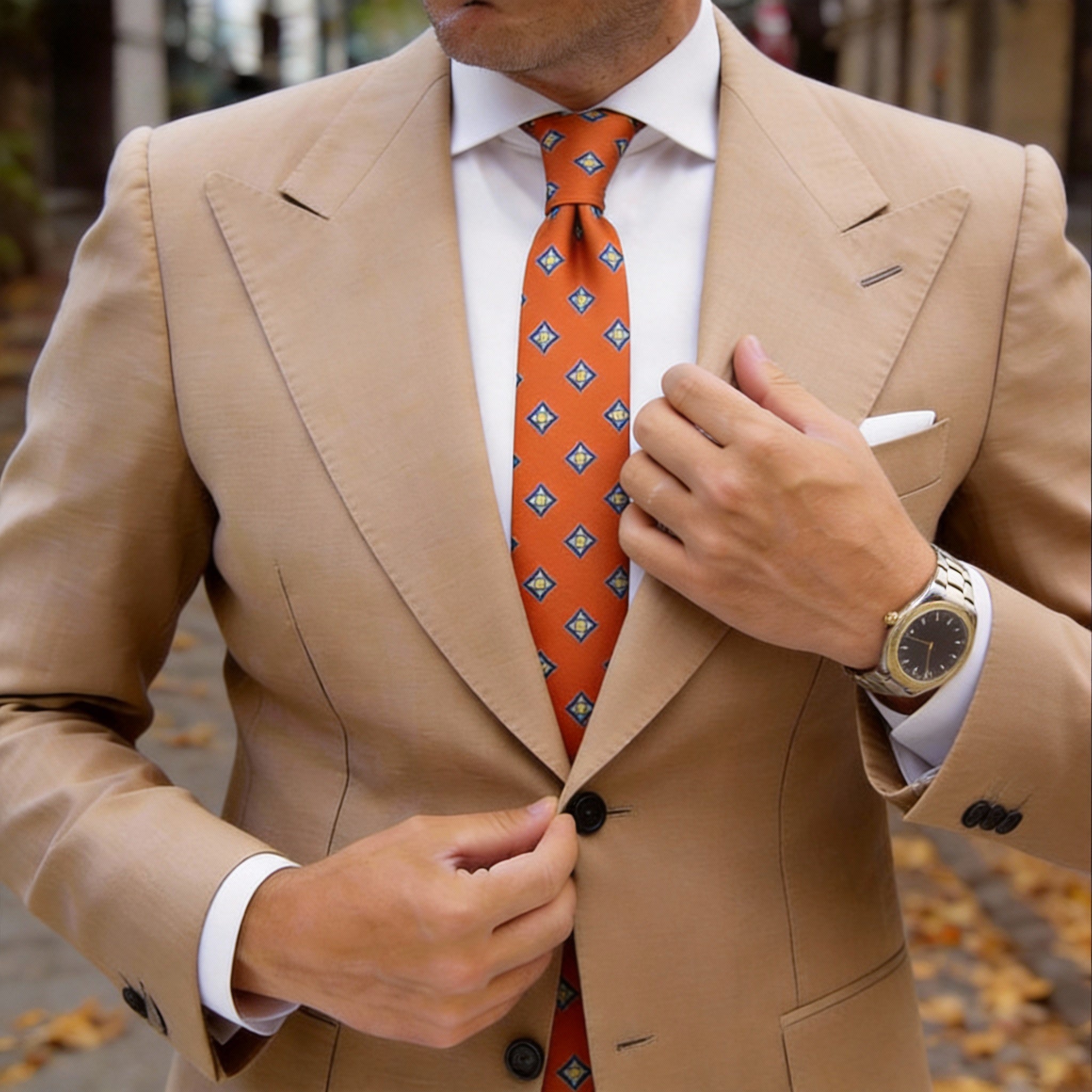 Orange with Blue-Green Diamond Necktie