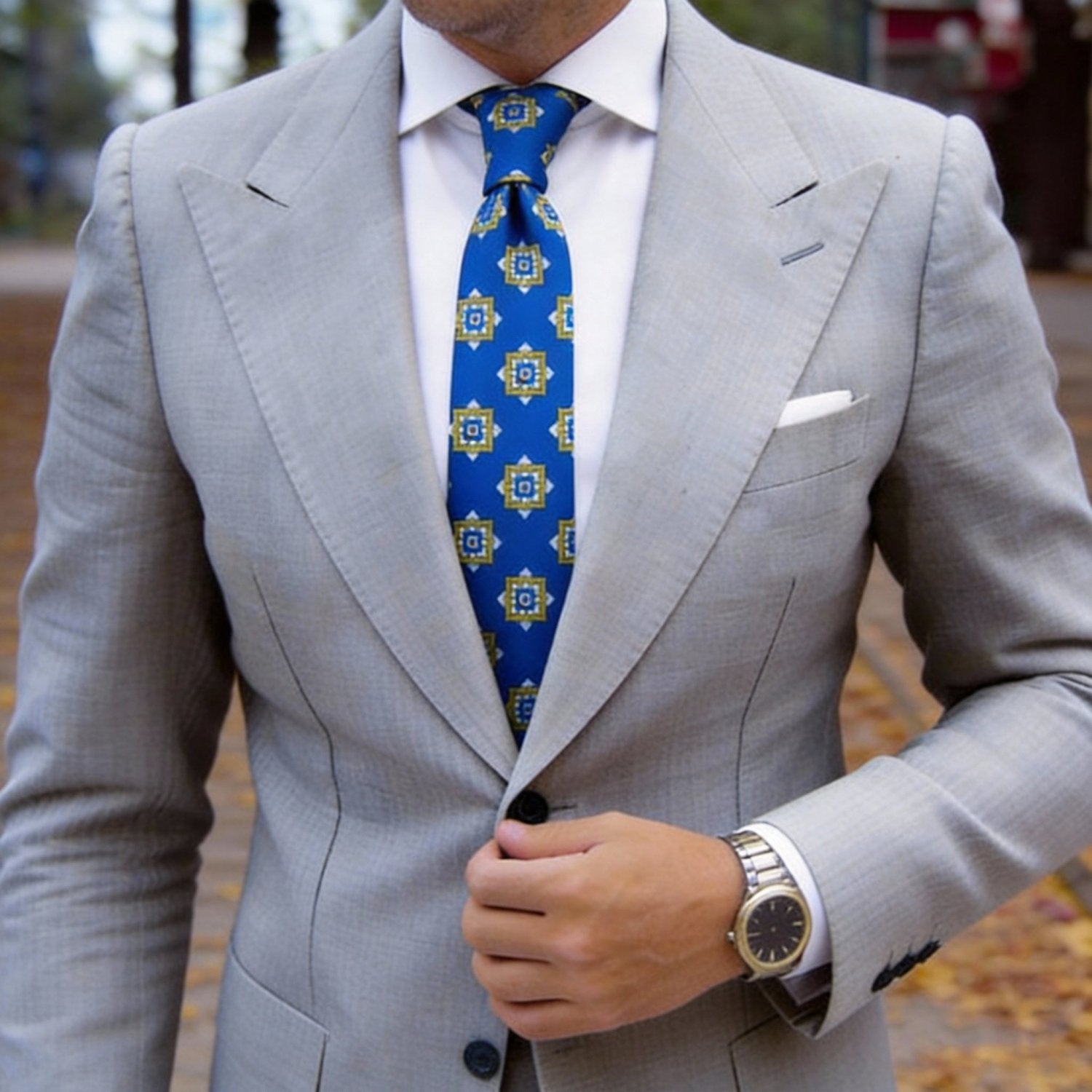Blue With Yellow Square Medallion Necktie