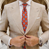 Orange With Blue Geometric Square Necktie