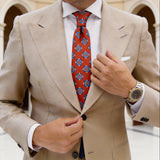 Orange With Blue Geometric Square Necktie