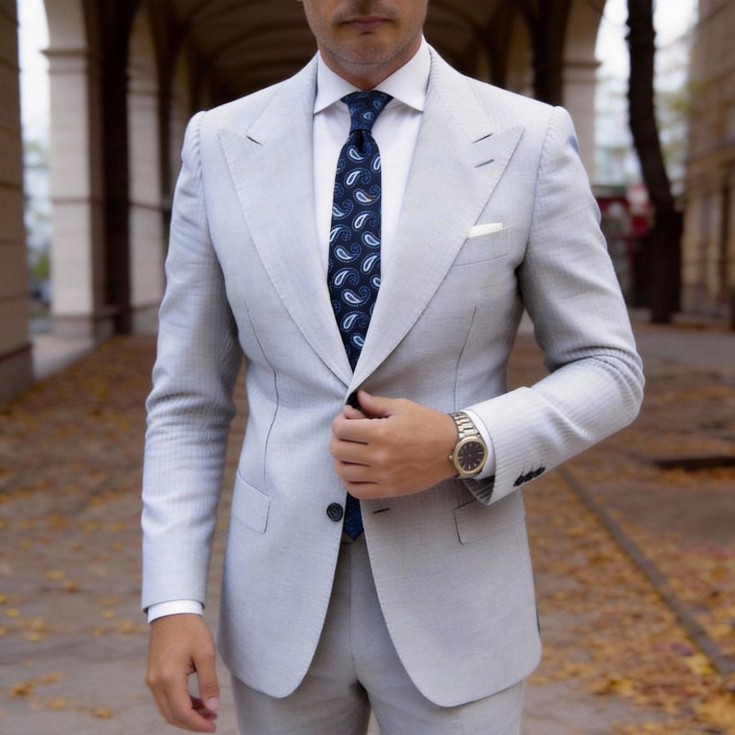 Dark Blue With Light Blue & White Paisley Necktie