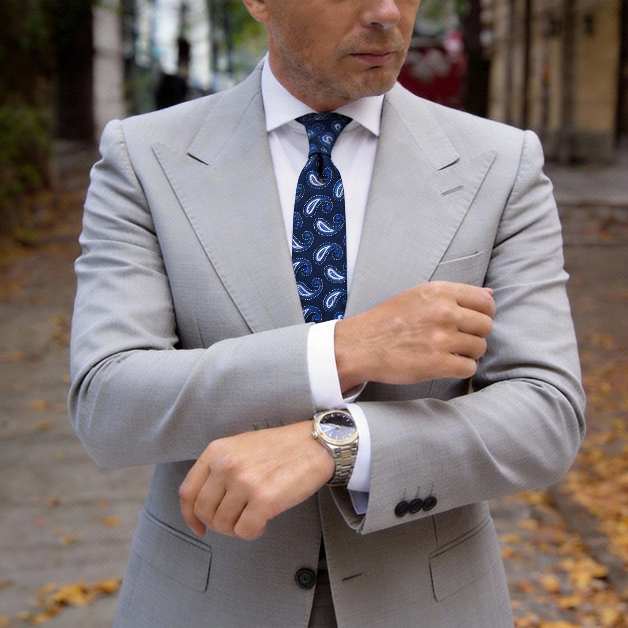 Dark Blue With Light Blue & White Paisley Necktie