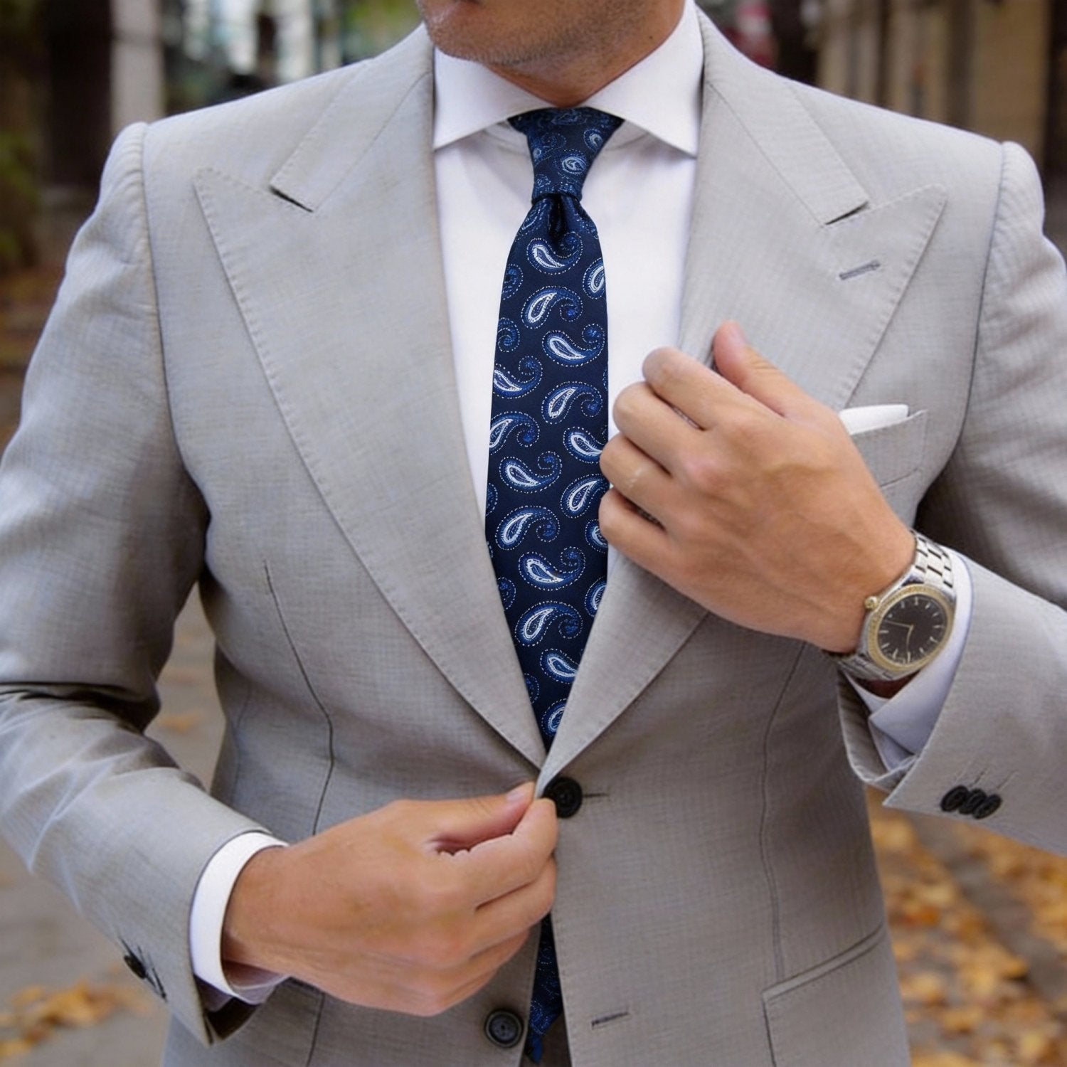 Dark Blue With Light Blue & White Paisley Necktie