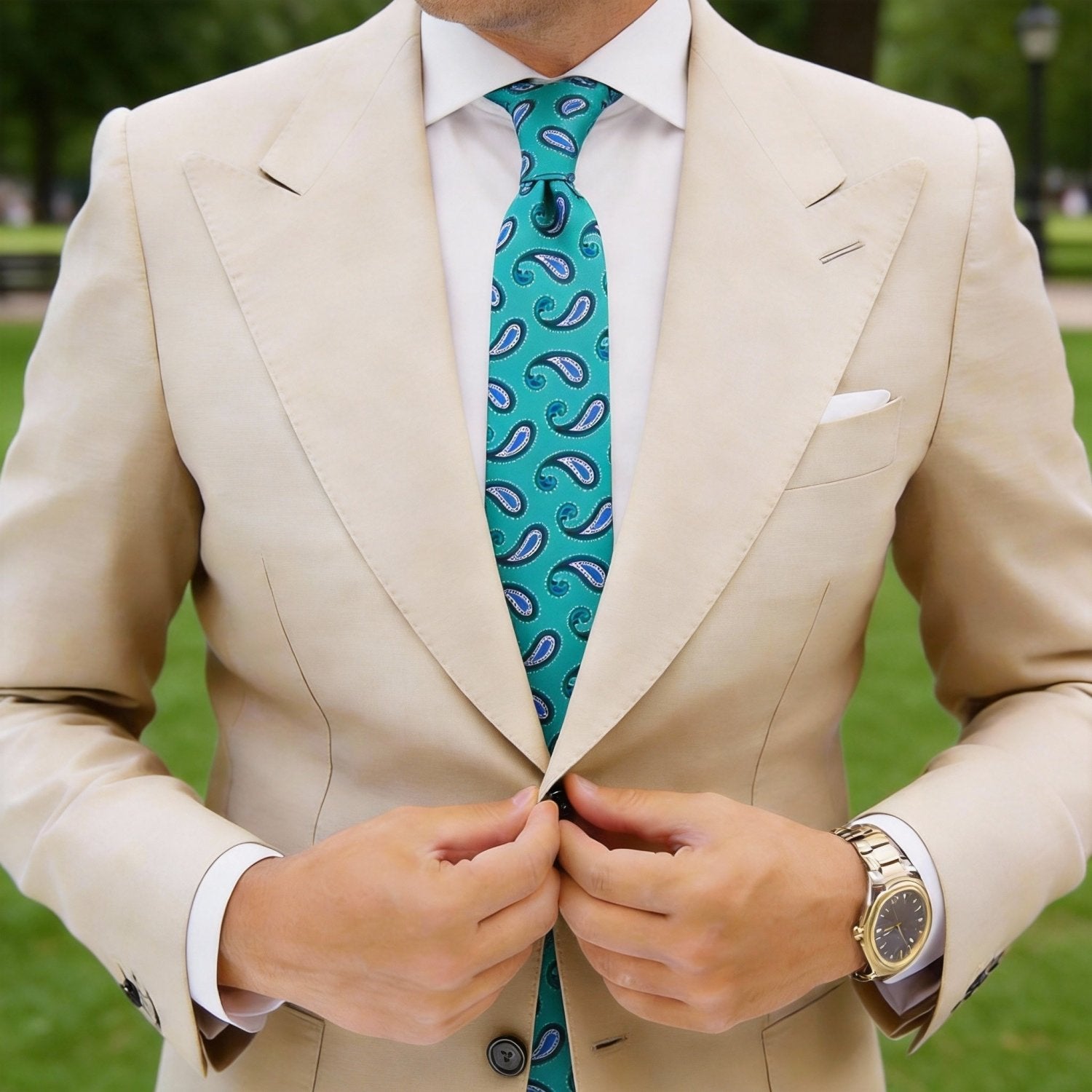 Turquoise With Dark Blue Paisley Necktie
