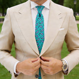 Turquoise With Dark Blue Paisley Necktie