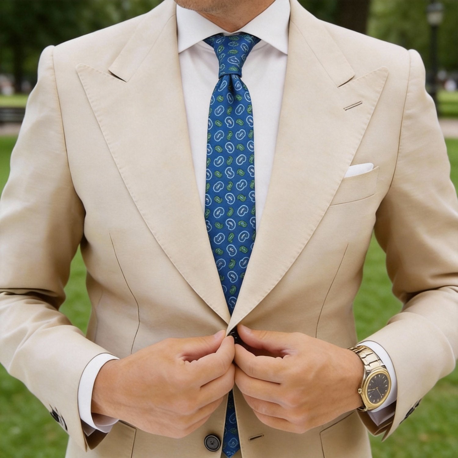 Dark Blue with Light Blue & Green Paisley Necktie