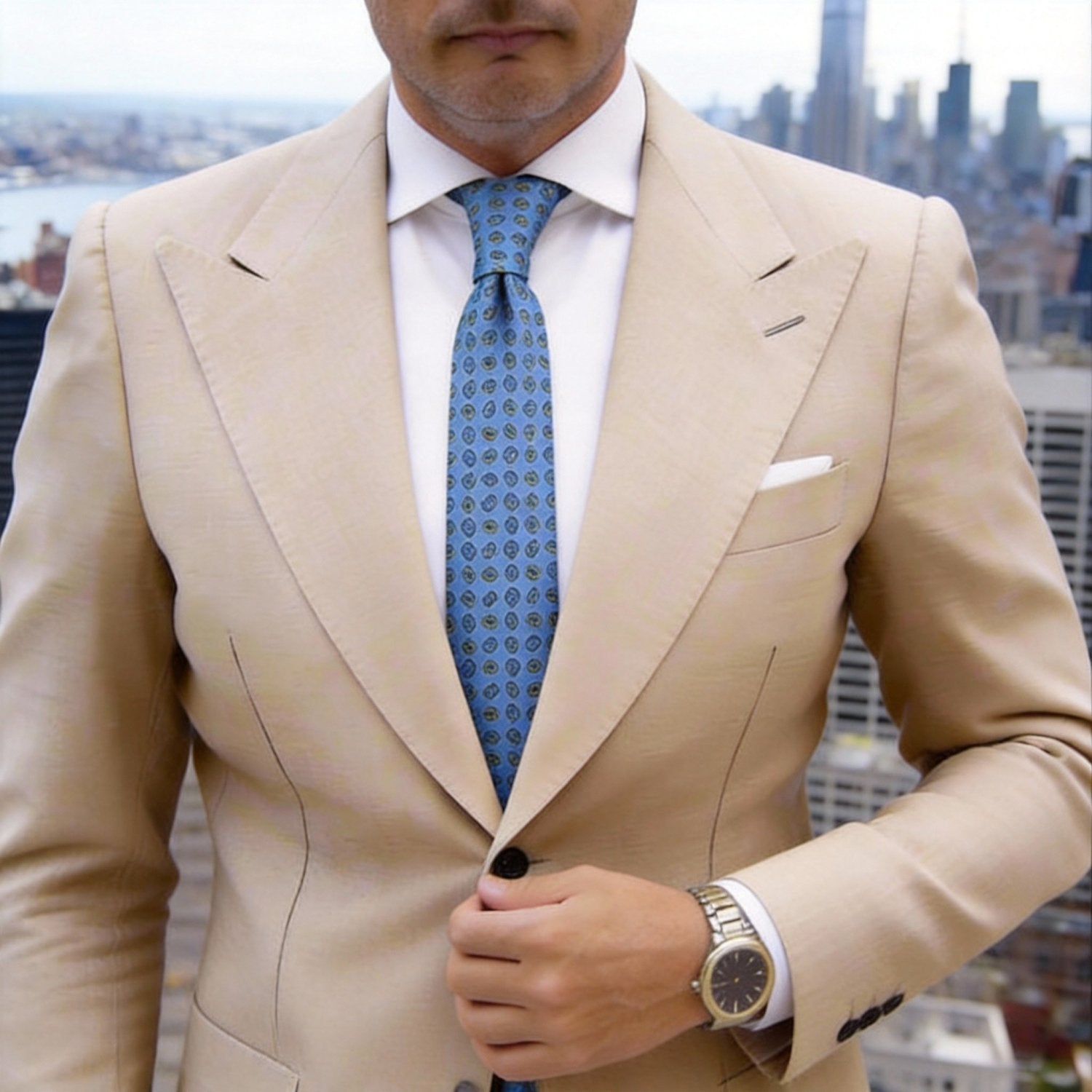 Sky Blue with Green Paisley Necktie