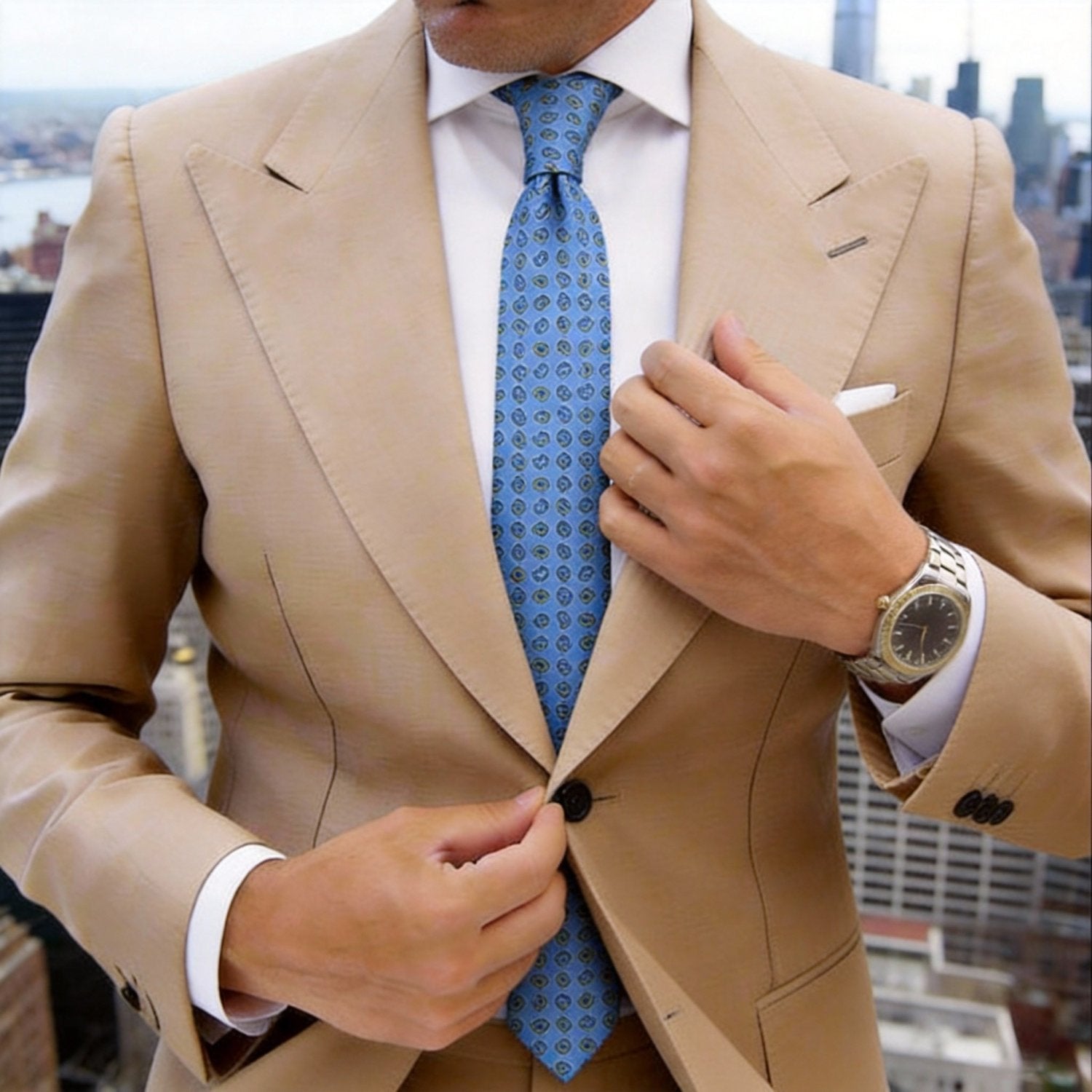 Sky Blue with Green Paisley Necktie