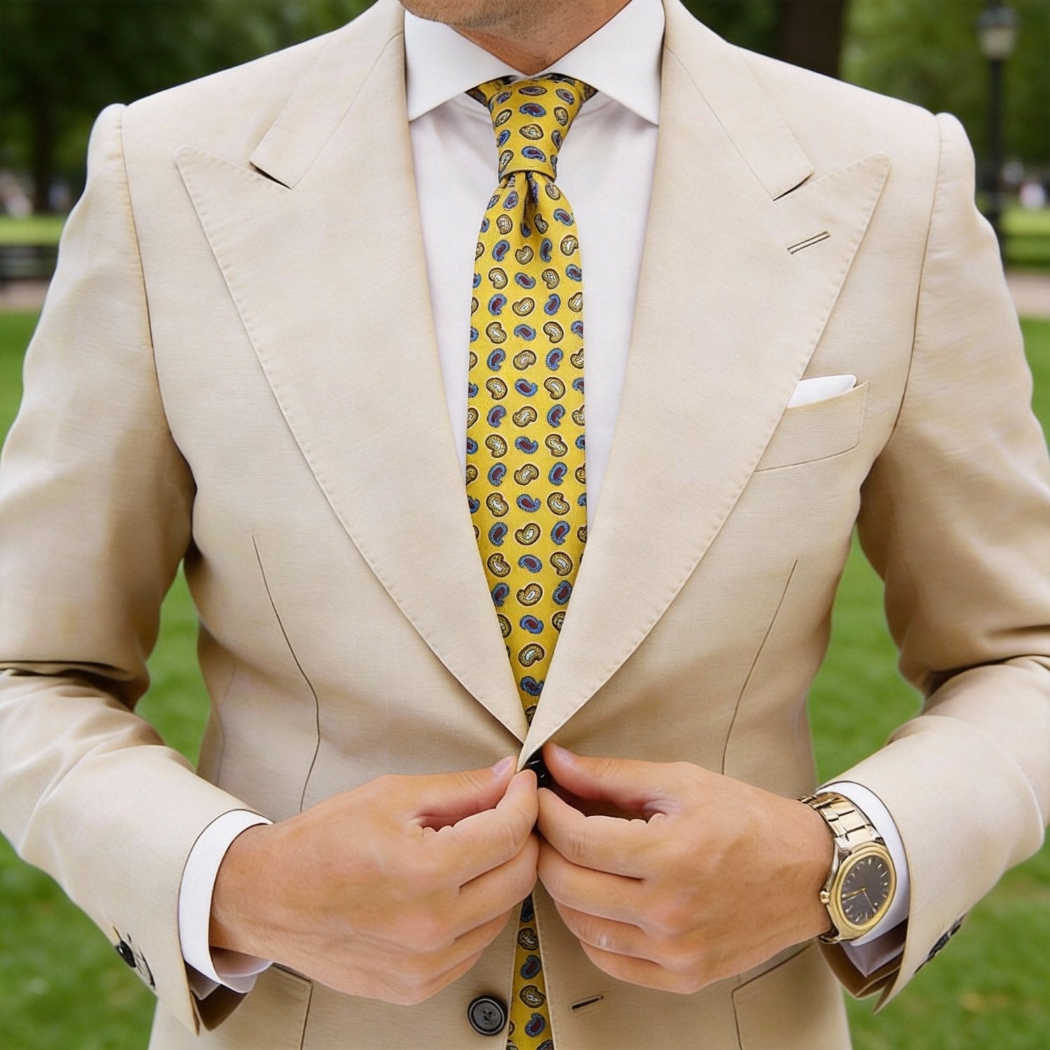 Yellow with Blue Paisley Necktie