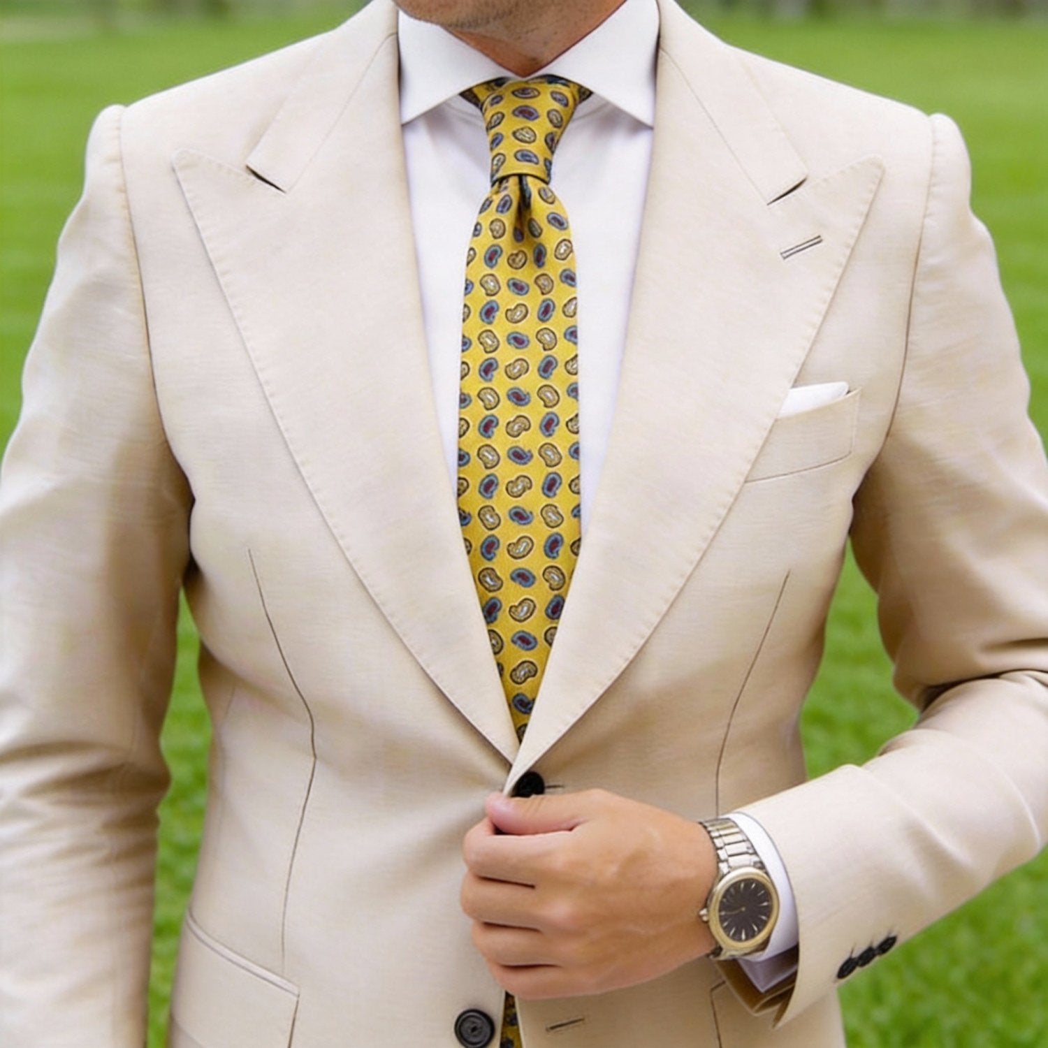 Yellow with Blue Paisley Necktie