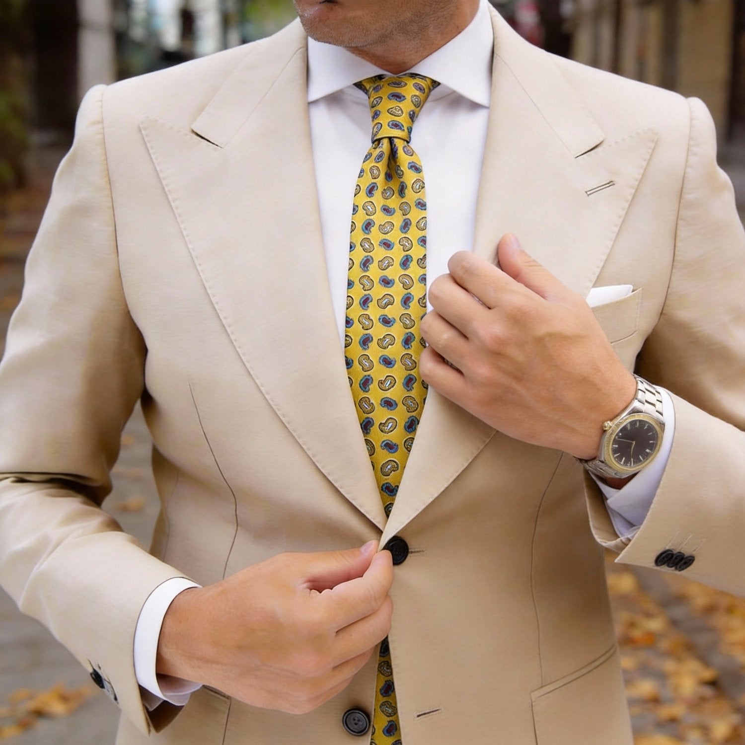 Yellow with Blue Paisley Necktie