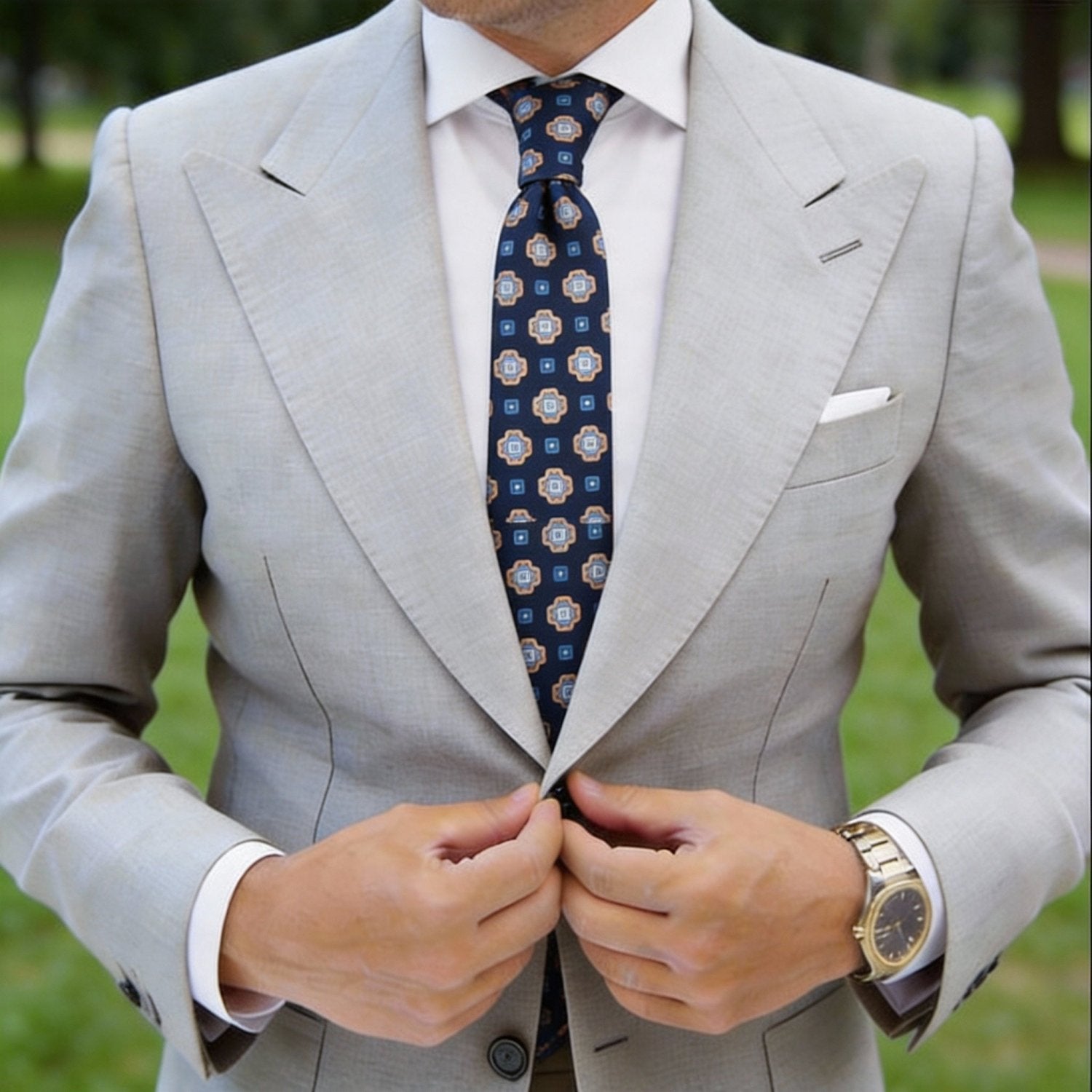 Slate Blue with Yellow Medallion Necktie