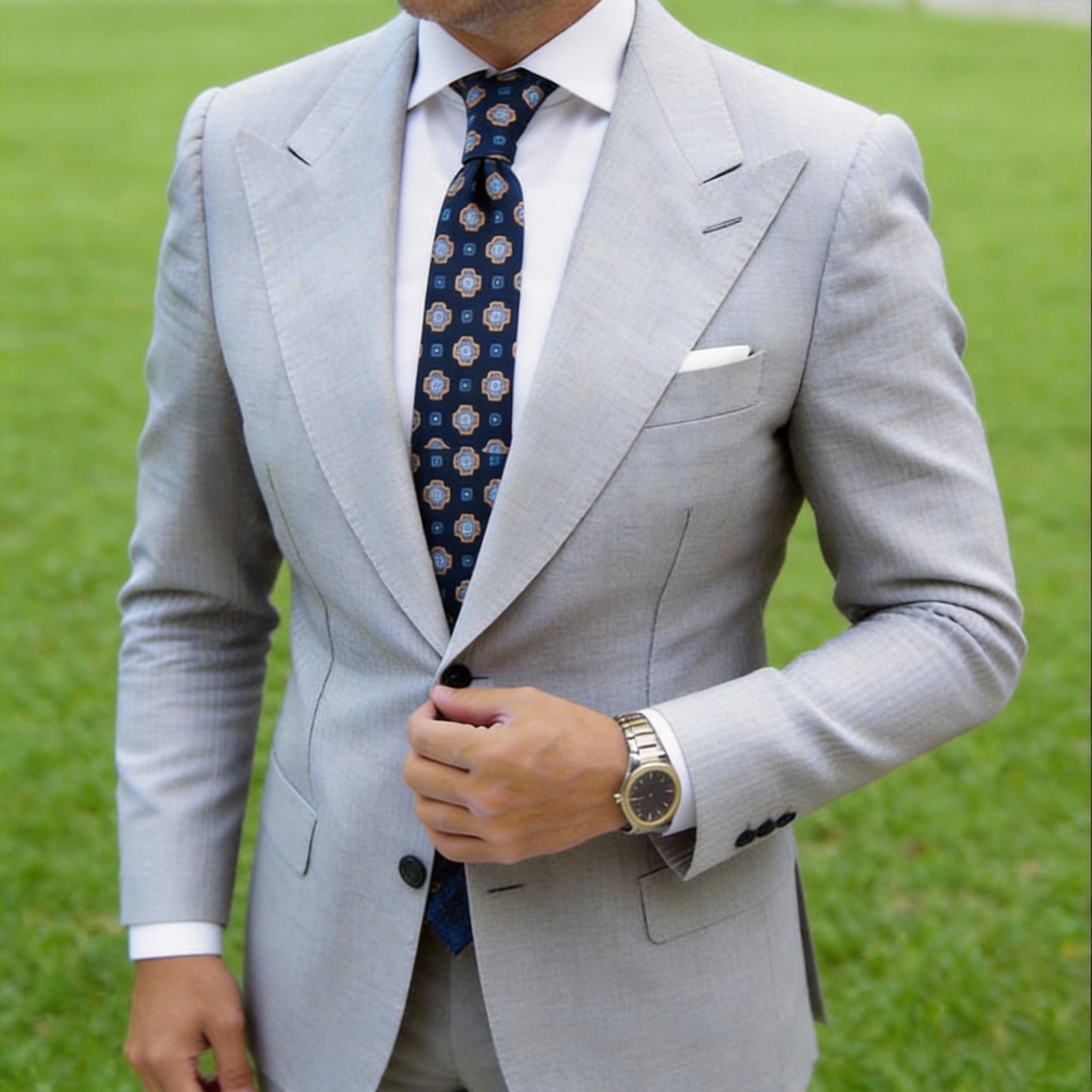 Slate Blue with Yellow Medallion Necktie