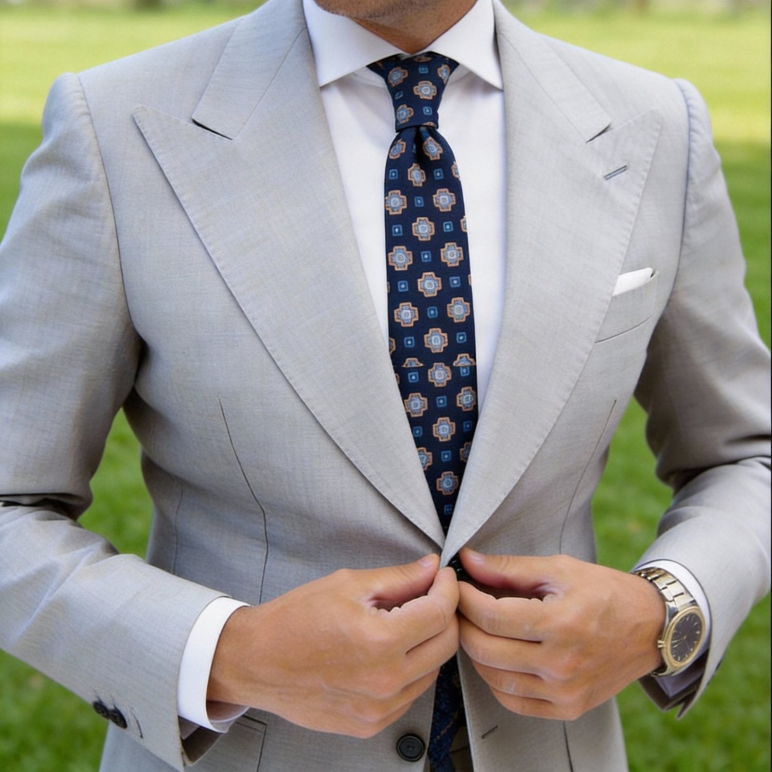 Slate Blue with Yellow Medallion Necktie