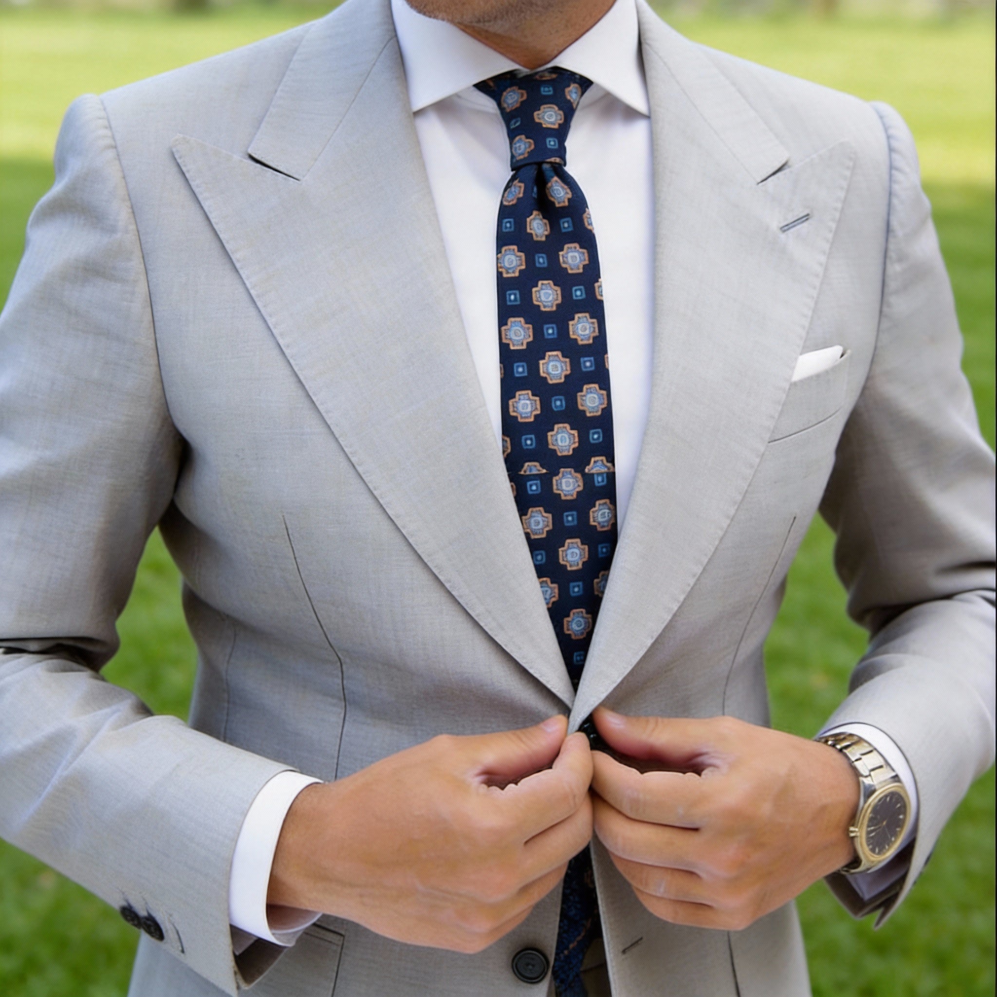 Slate Blue with Yellow Medallion Necktie