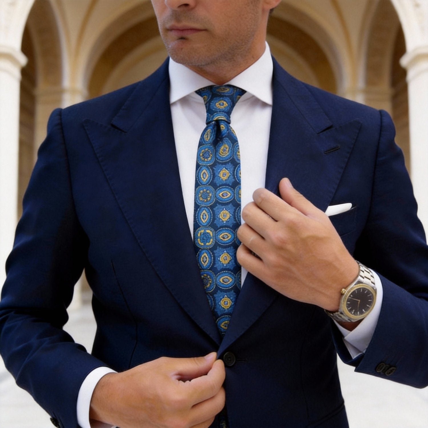 Gray Yellow Geometric Necktie