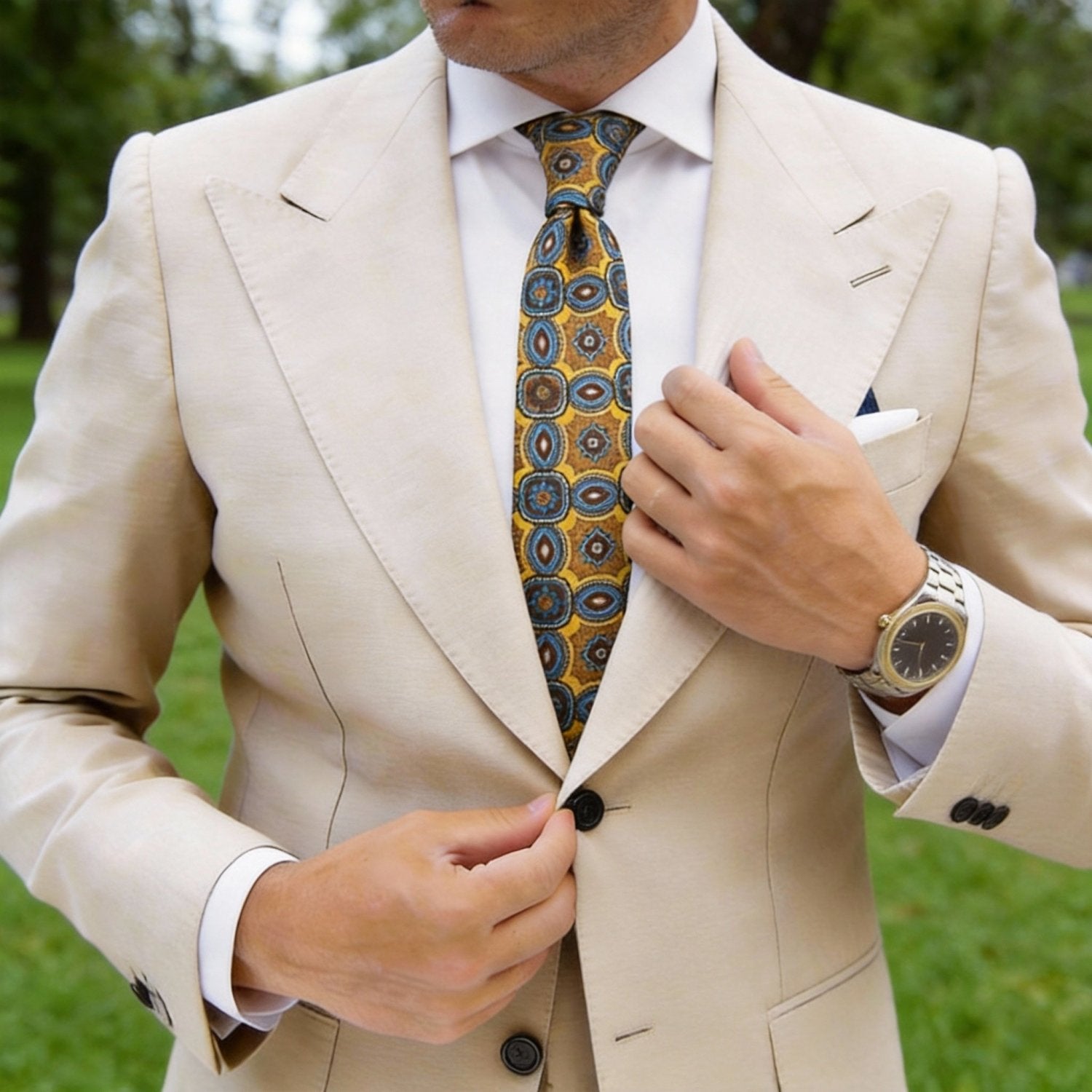 Yellow with Blue Ornate Medallion Necktie