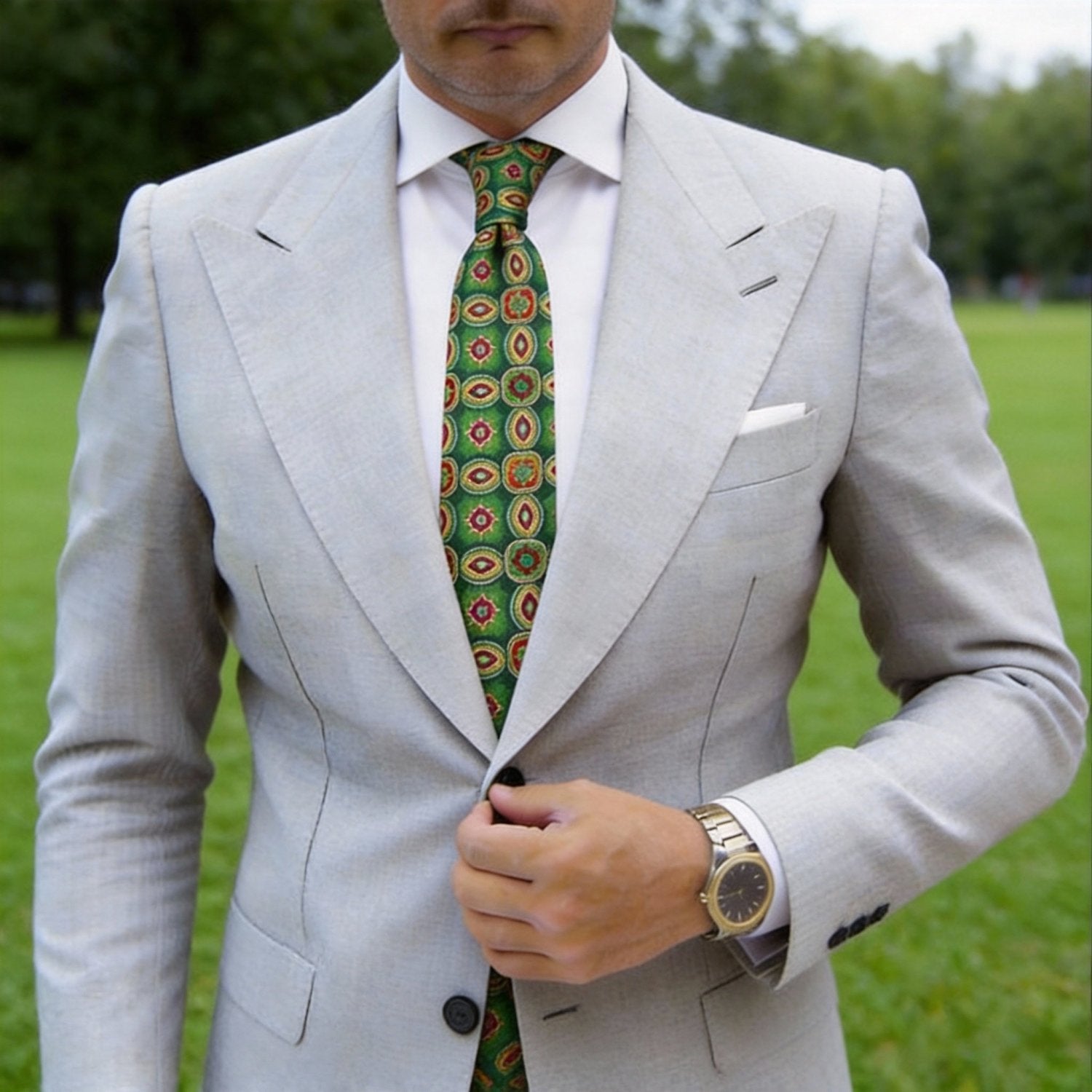 Dark Green with Red Medallion Necktie