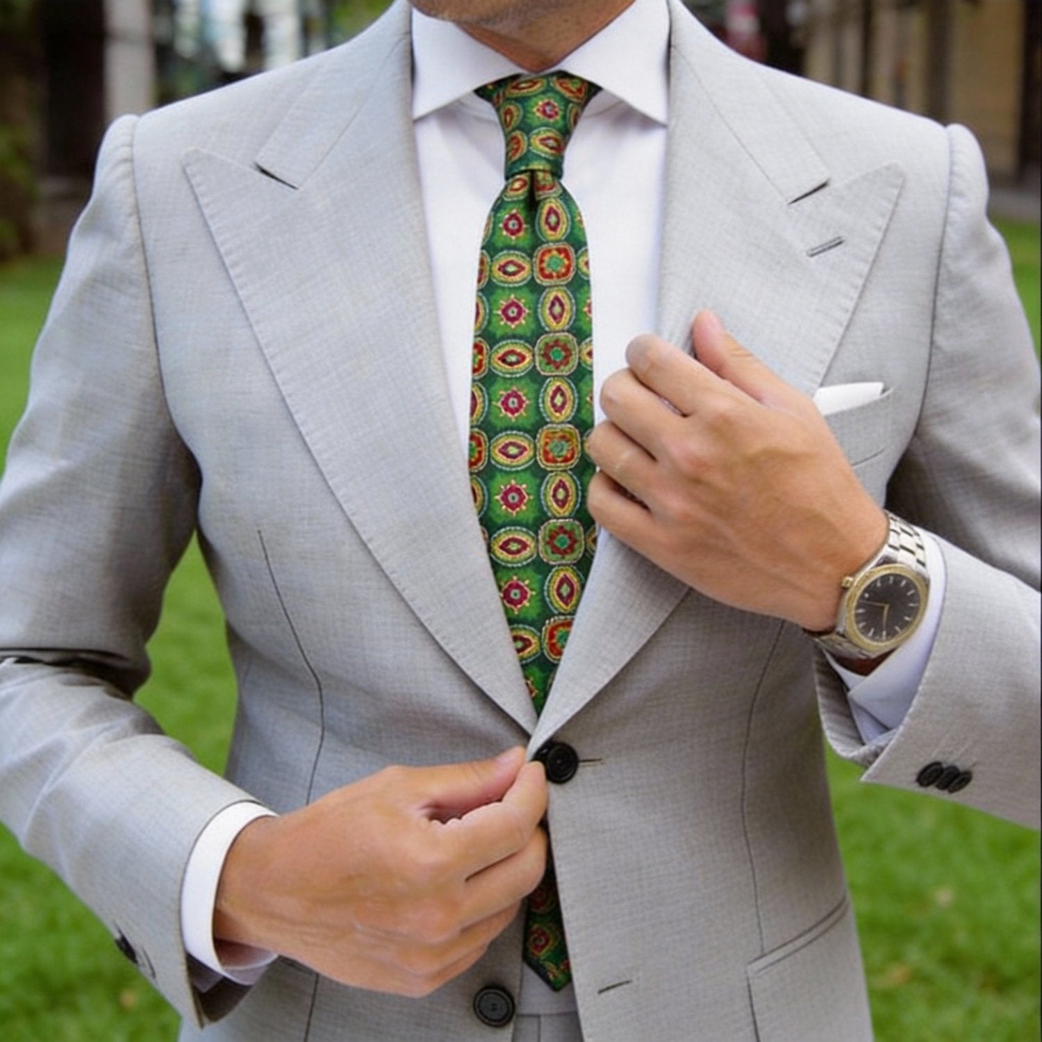 Dark Green with Red Medallion Necktie
