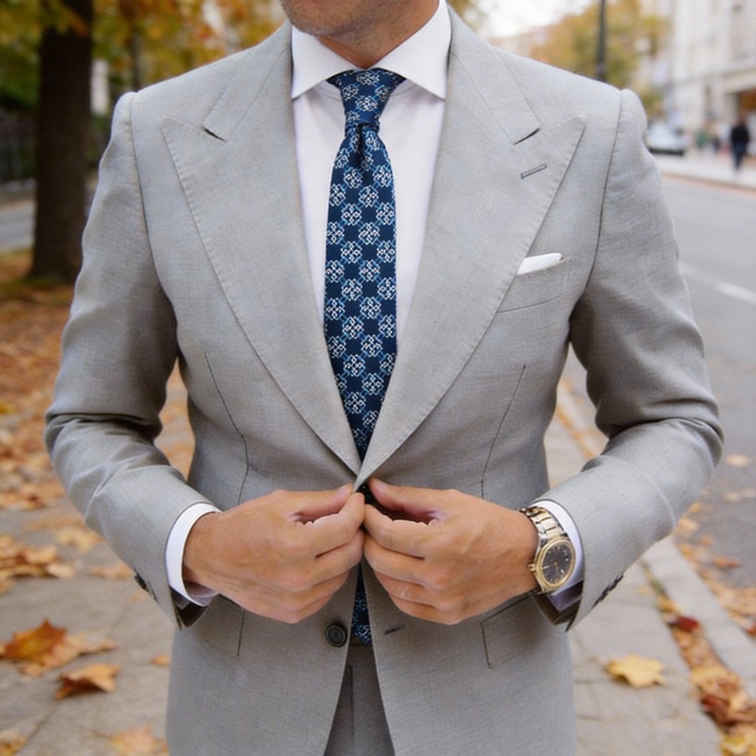 Dark Blue with White Chain Necktie