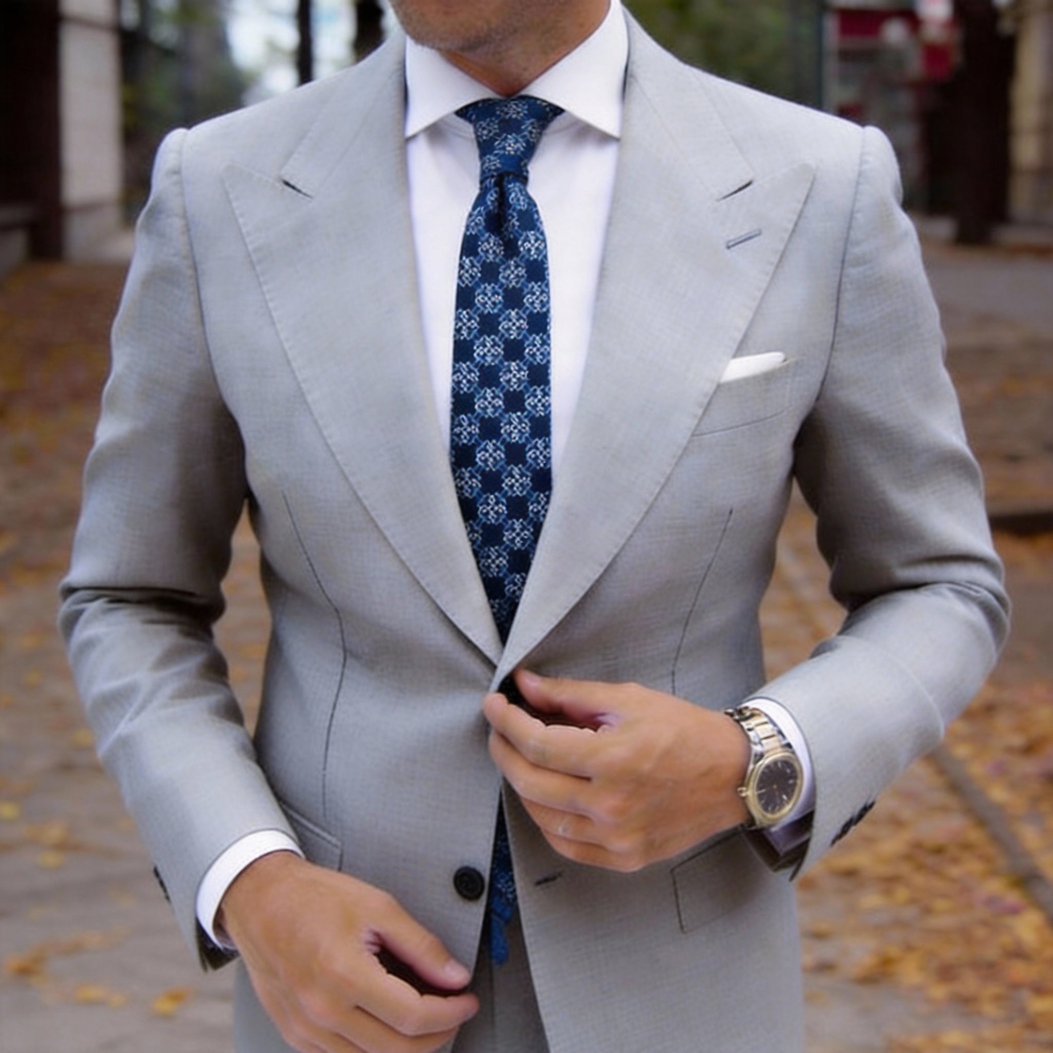 Dark Blue with White Chain Necktie