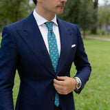 Turquoise With White & Brown Chain Grid Necktie