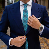 Turquoise With White & Brown Chain Grid Necktie