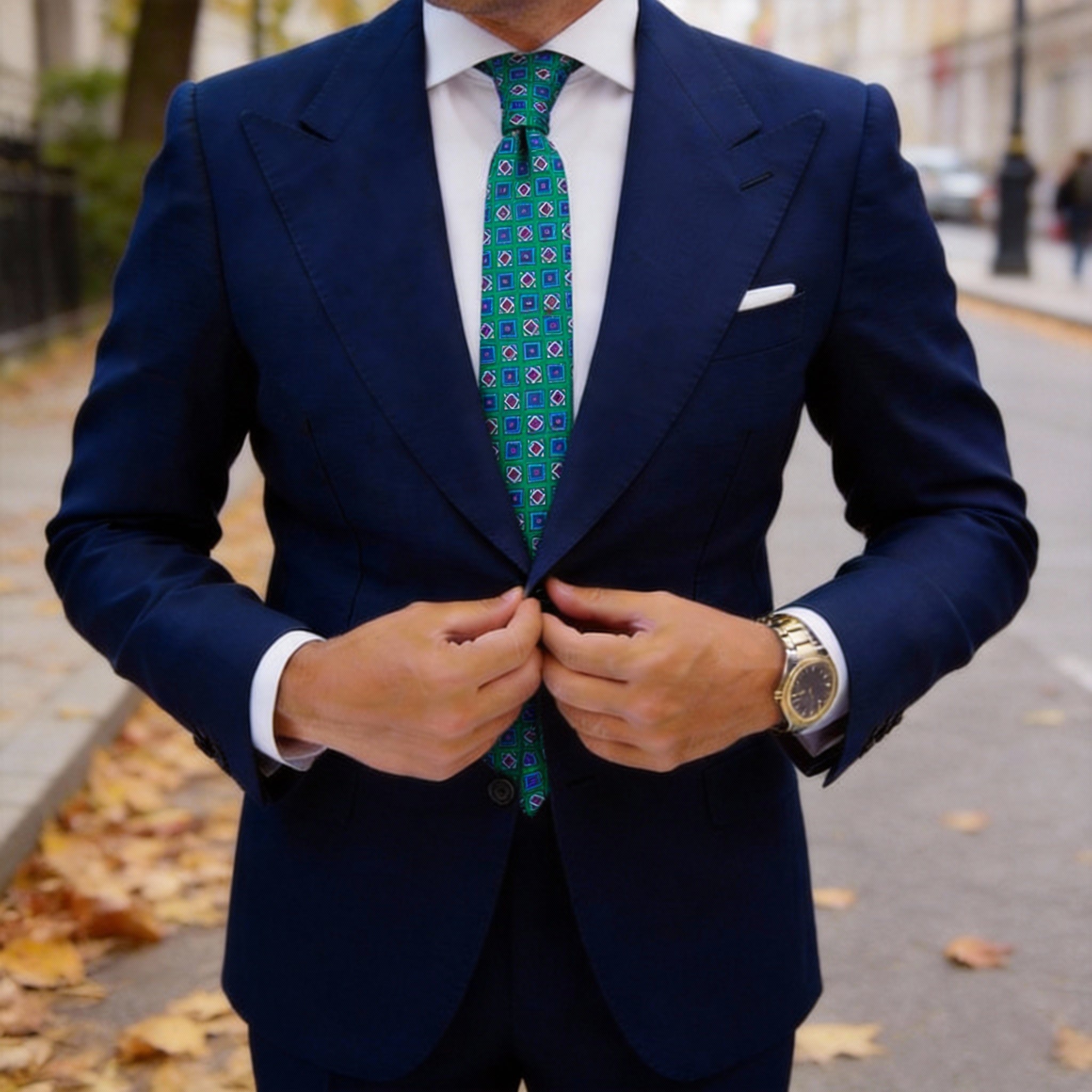 Green with Blue Square Necktie