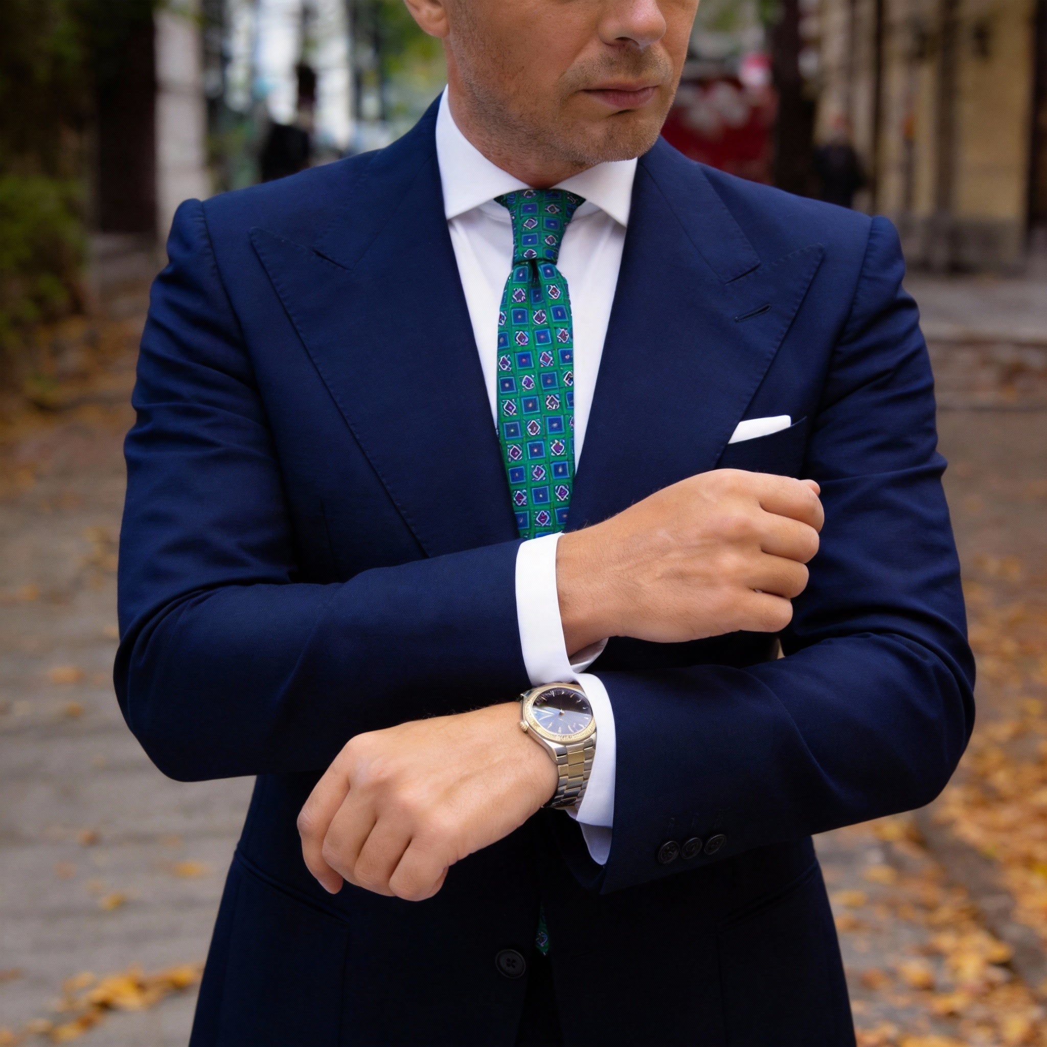 Green with Blue Square Necktie