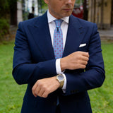 Light Blue With Red Geometric Square Necktie