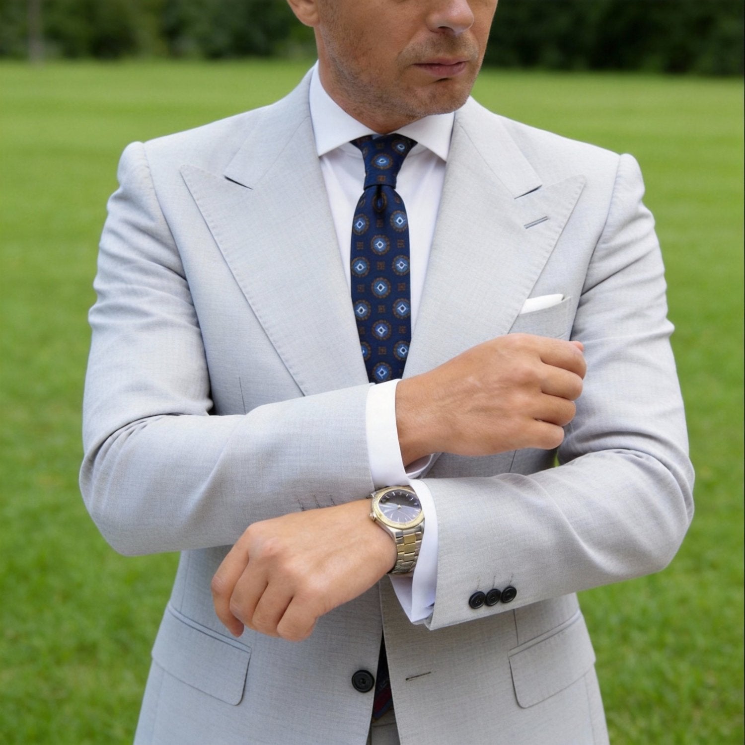 Navy Blue With Brown & Blue Medallion Necktie