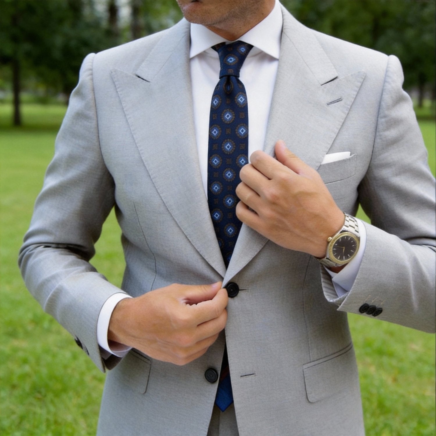Navy Blue With Brown & Blue Medallion Necktie