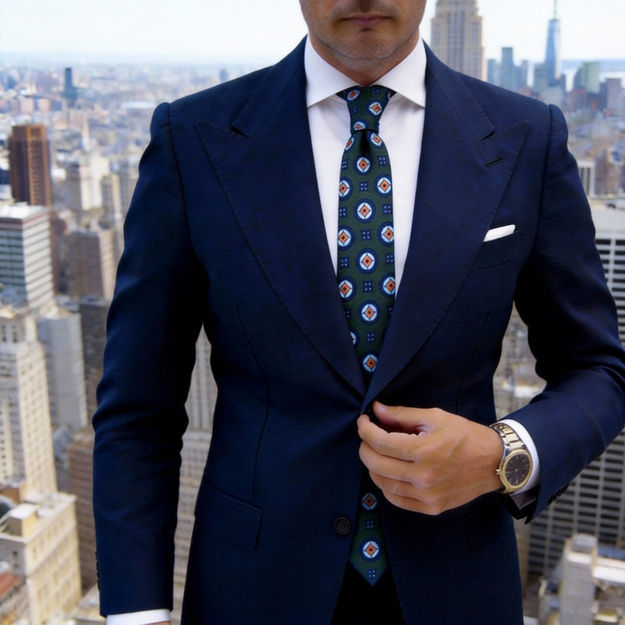 Dark Green with Blue & Orange Medallion Necktie