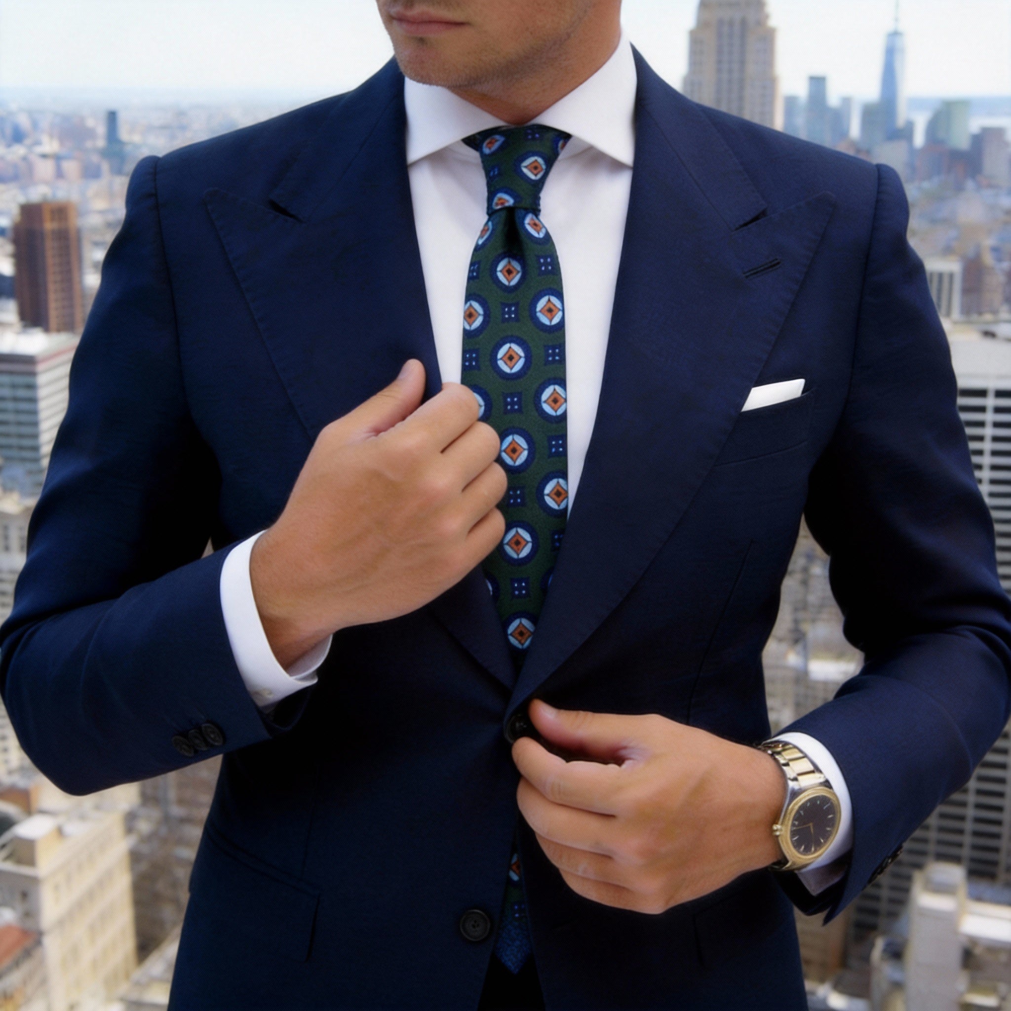 Dark Green with Blue & Orange Medallion Necktie