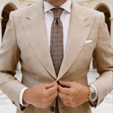 Khaki with Blue and Red Circular Medallions Necktie