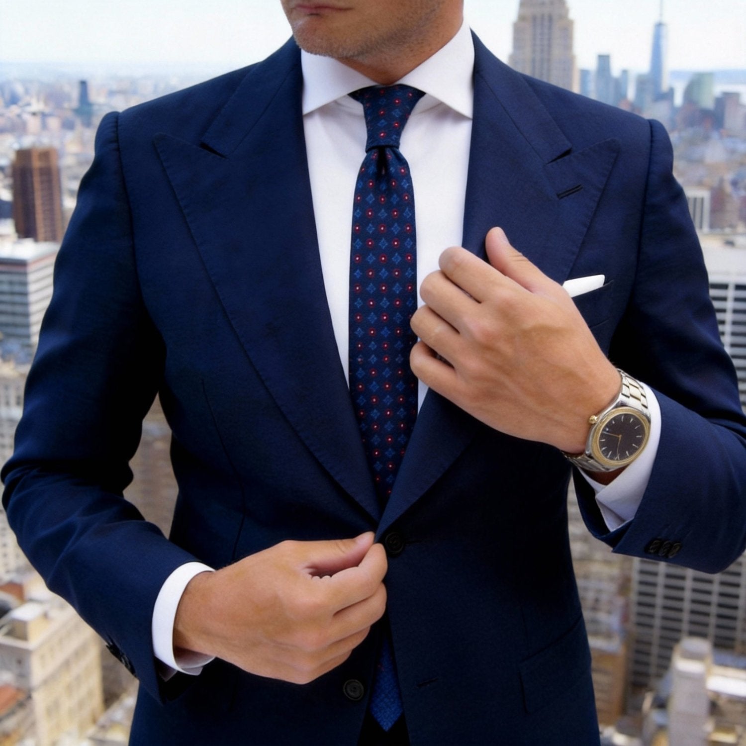 Dark Blue With Red Floral Necktie