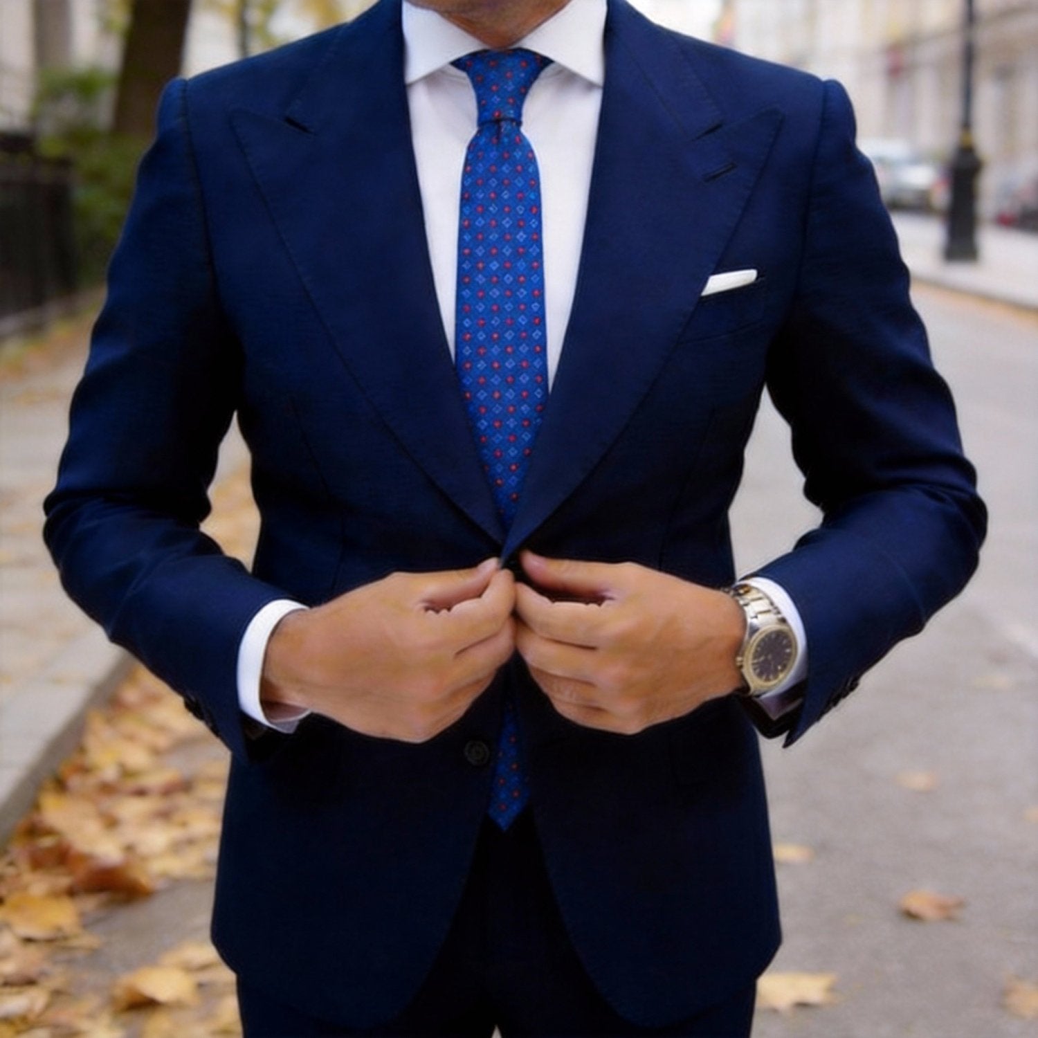 Blue with Red Floral Necktie
